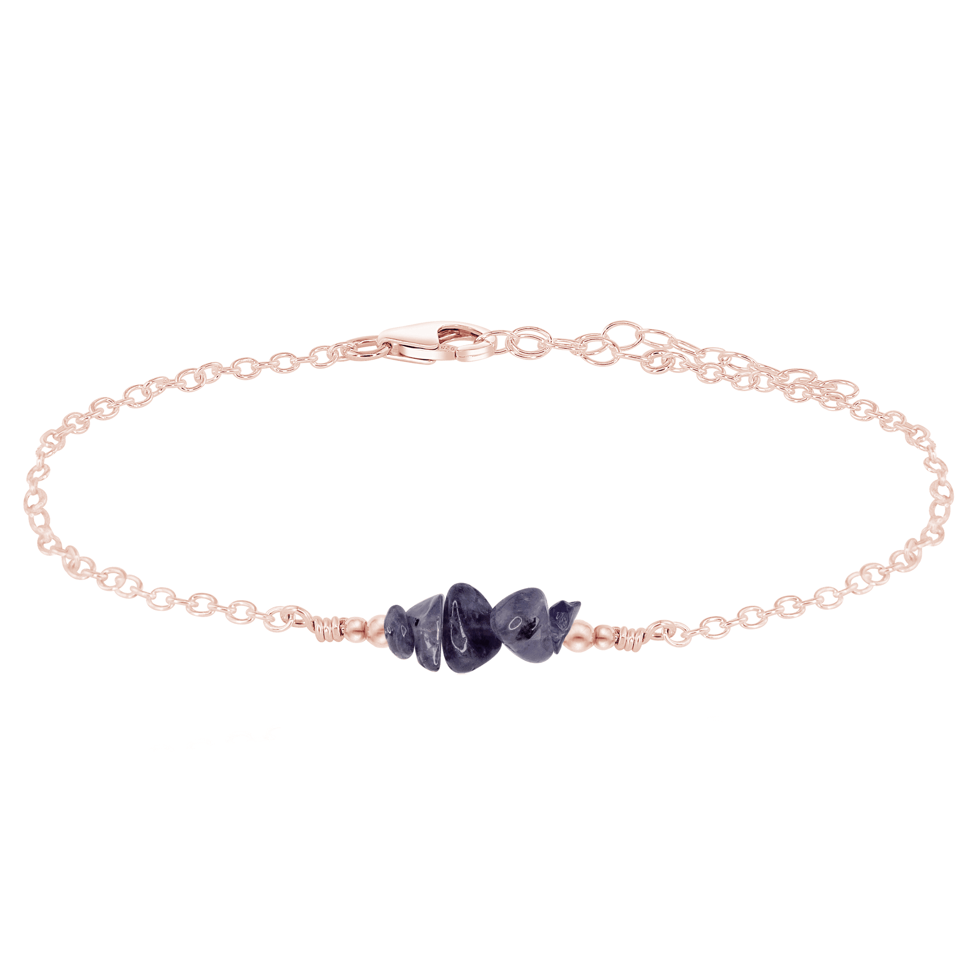 Iolite Chip Bead Bar Anklet - Iolite Chip Bead Bar Anklet - Sterling Silver - Luna Tide Handmade Crystal Jewellery