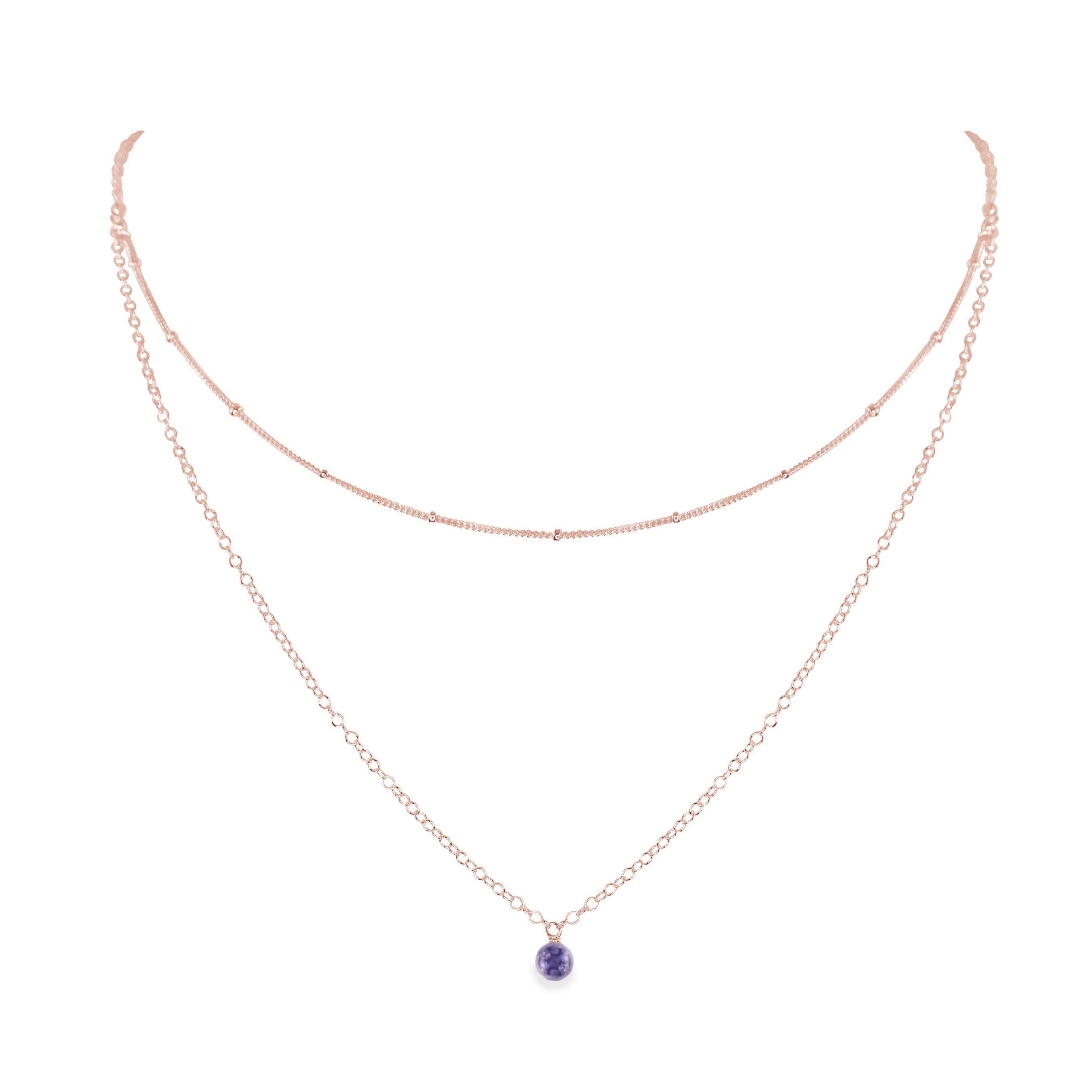 Iolite Gemstone Chain Layered Choker Necklace - Iolite Gemstone Chain Layered Choker Necklace - 14k Rose Gold Fill - Luna Tide Handmade Crystal Jewellery