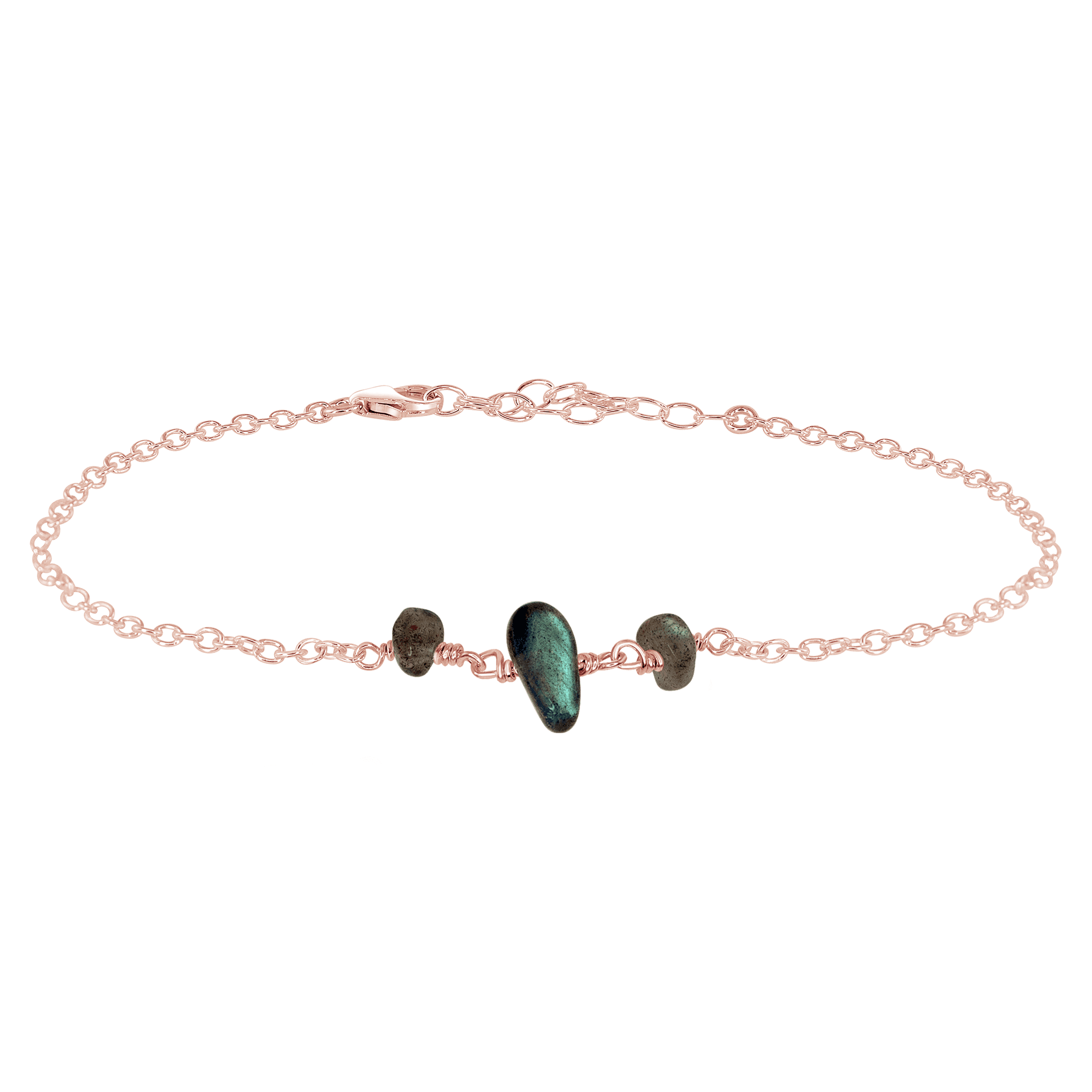 Labradorite Beaded Chain Anklet - Labradorite Beaded Chain Anklet - 14k Rose Gold Fill - Luna Tide Handmade Crystal Jewellery