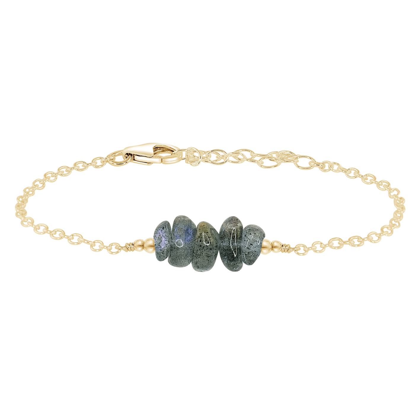 Labradorite Chip Bead Bar Bracelet - Labradorite Chip Bead Bar Bracelet - 14k Gold Fill - Luna Tide Handmade Crystal Jewellery