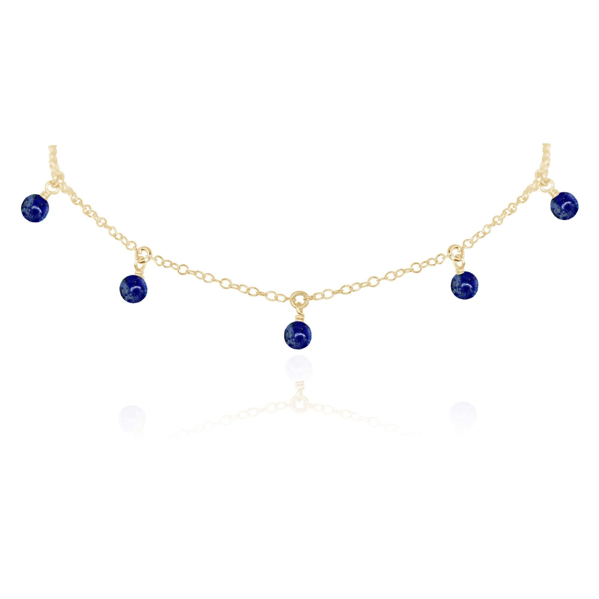 Lapis Lazuli Bead Drop Choker - Lapis Lazuli Bead Drop Choker - 14k Gold Fill - Luna Tide Handmade Crystal Jewellery