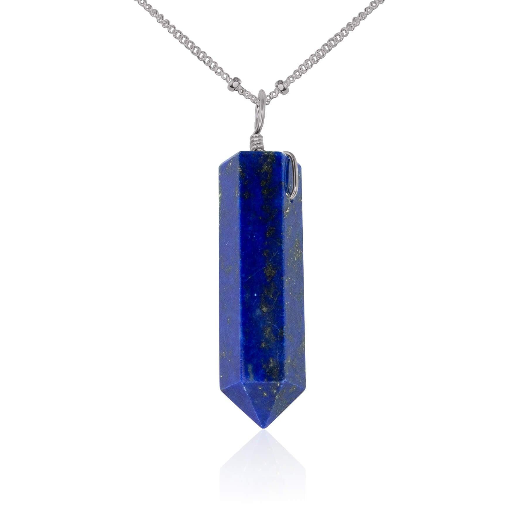 Lapis Lazuli Crystal Generator Point Pendant Necklace - Lapis Lazuli Crystal Generator Point Pendant Necklace - Stainless Steel / Satellite - Luna Tide Handmade Crystal Jewellery