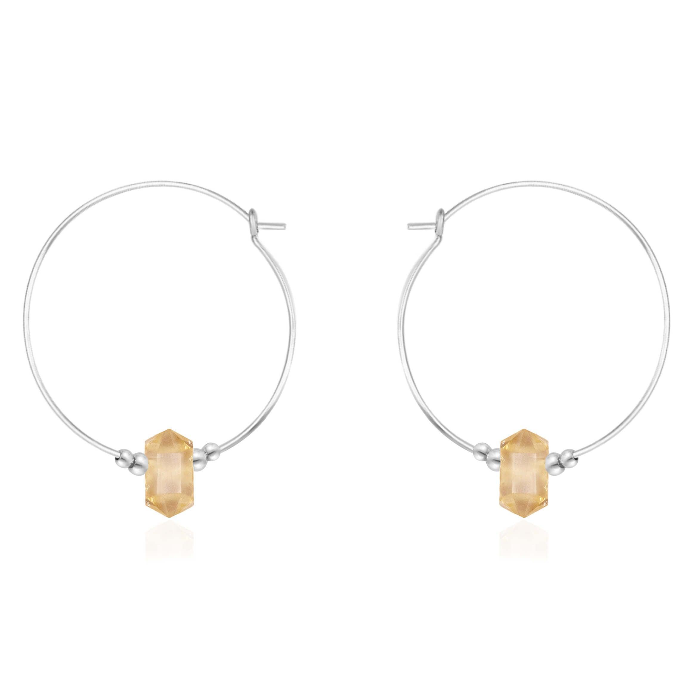 Large Hoop Citrine Double Terminated Crystal Point Earrings - Large Hoop Citrine Double Terminated Crystal Point Earrings - Sterling Silver - Luna Tide Handmade Crystal Jewellery