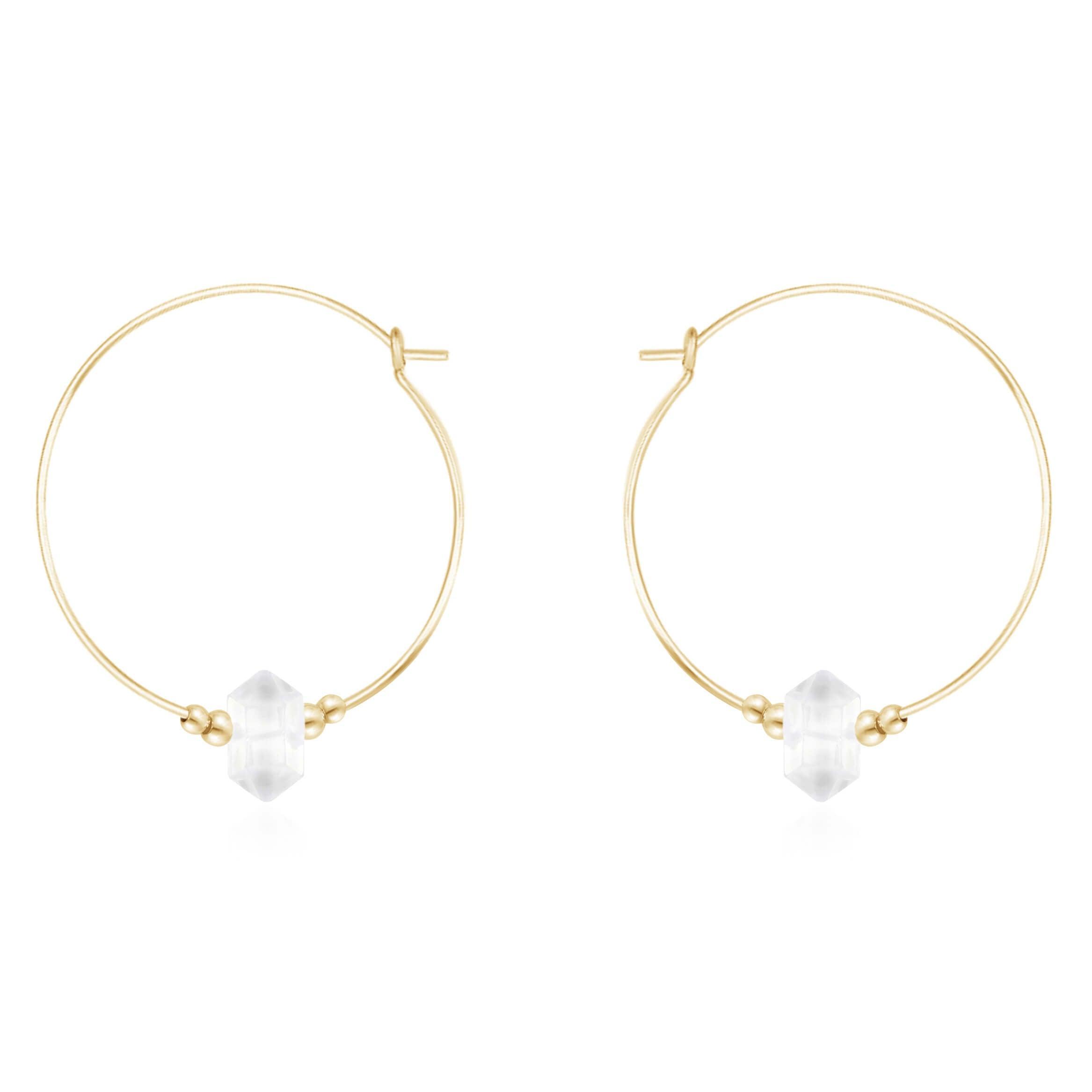 Large Hoop Crystal Quartz Double Terminated Crystal Point Earrings - Large Hoop Crystal Quartz Double Terminated Crystal Point Earrings - 14k Gold Fill - Luna Tide Handmade Crystal Jewellery