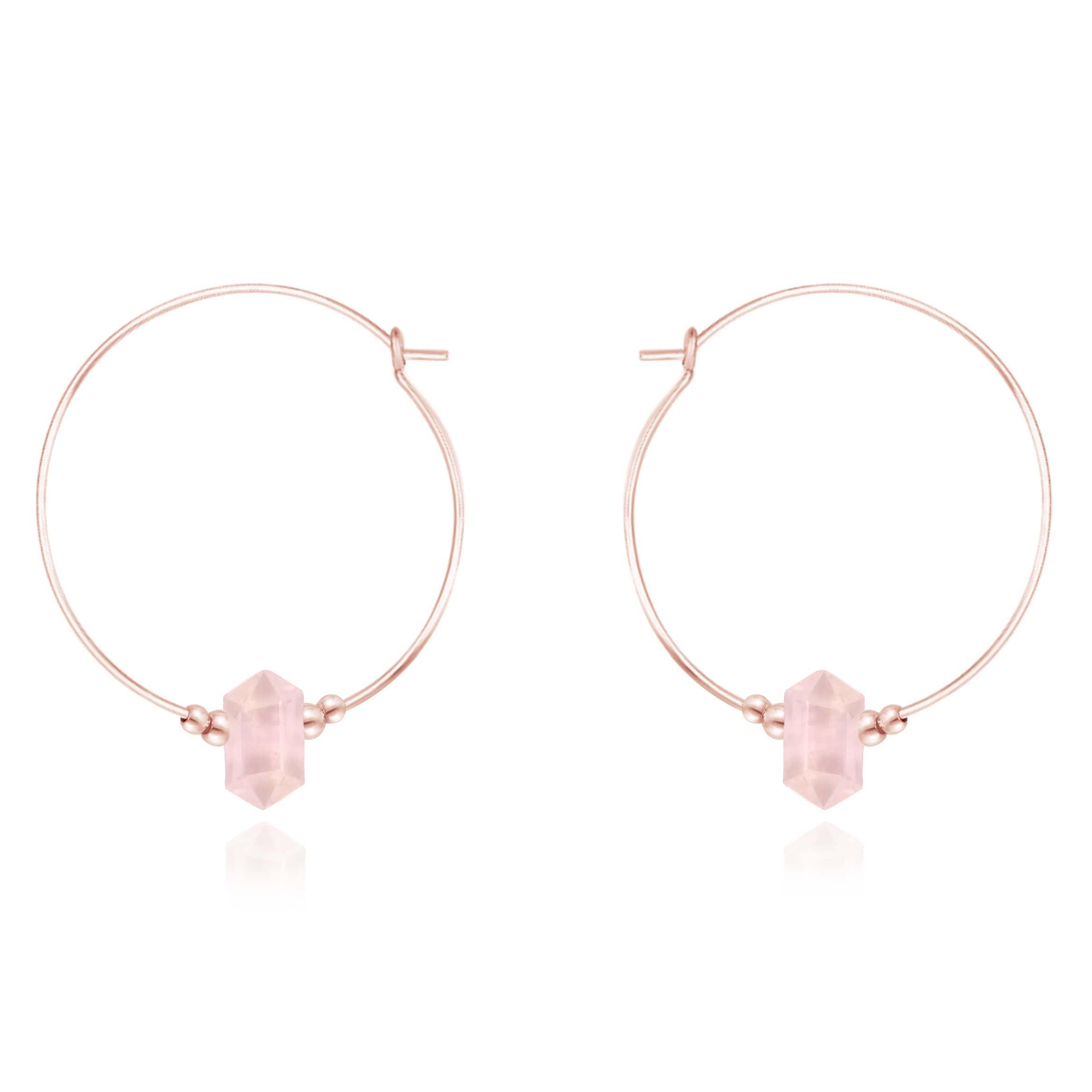 Large Hoop Rose Quartz Double Terminated Crystal Point Earrings - Large Hoop Rose Quartz Double Terminated Crystal Point Earrings - 14k Rose Gold Fill - Luna Tide Handmade Crystal Jewellery