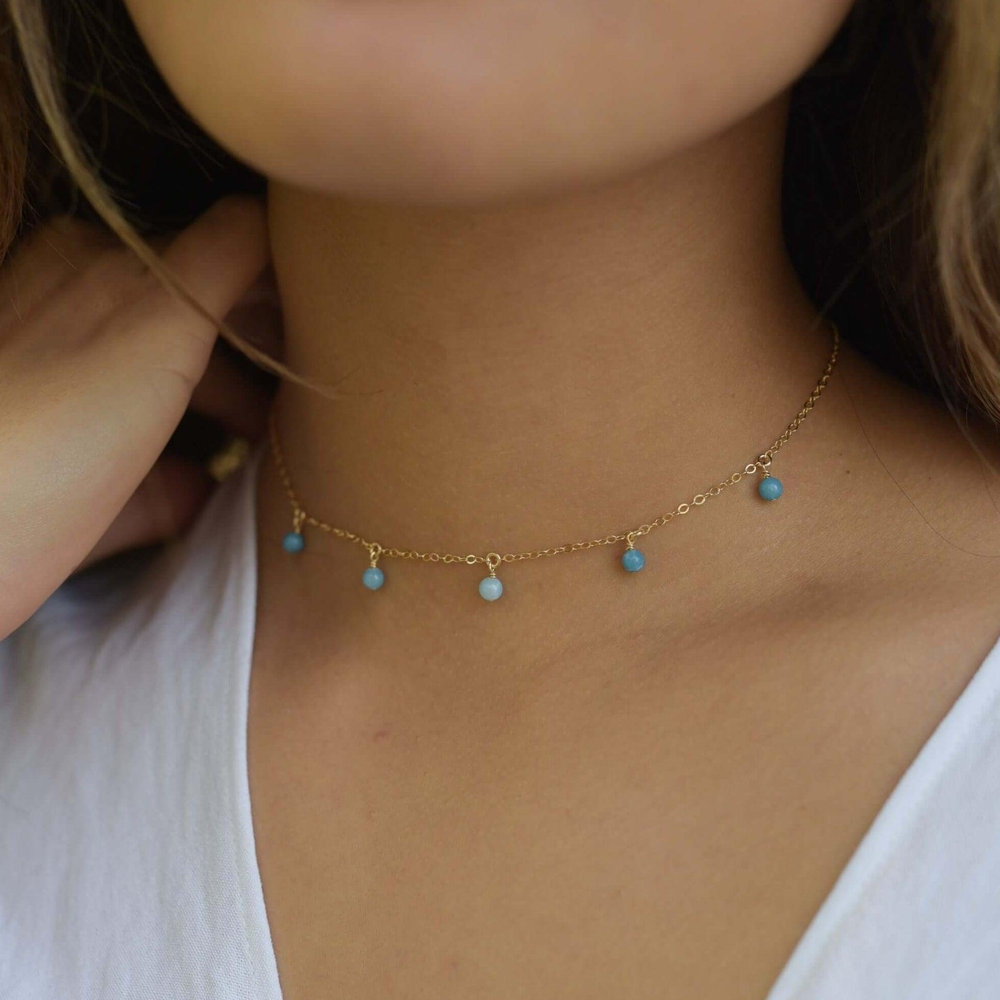 Larimar Bead Drop Choker - Larimar Bead Drop Choker - Sterling Silver - Luna Tide Handmade Crystal Jewellery