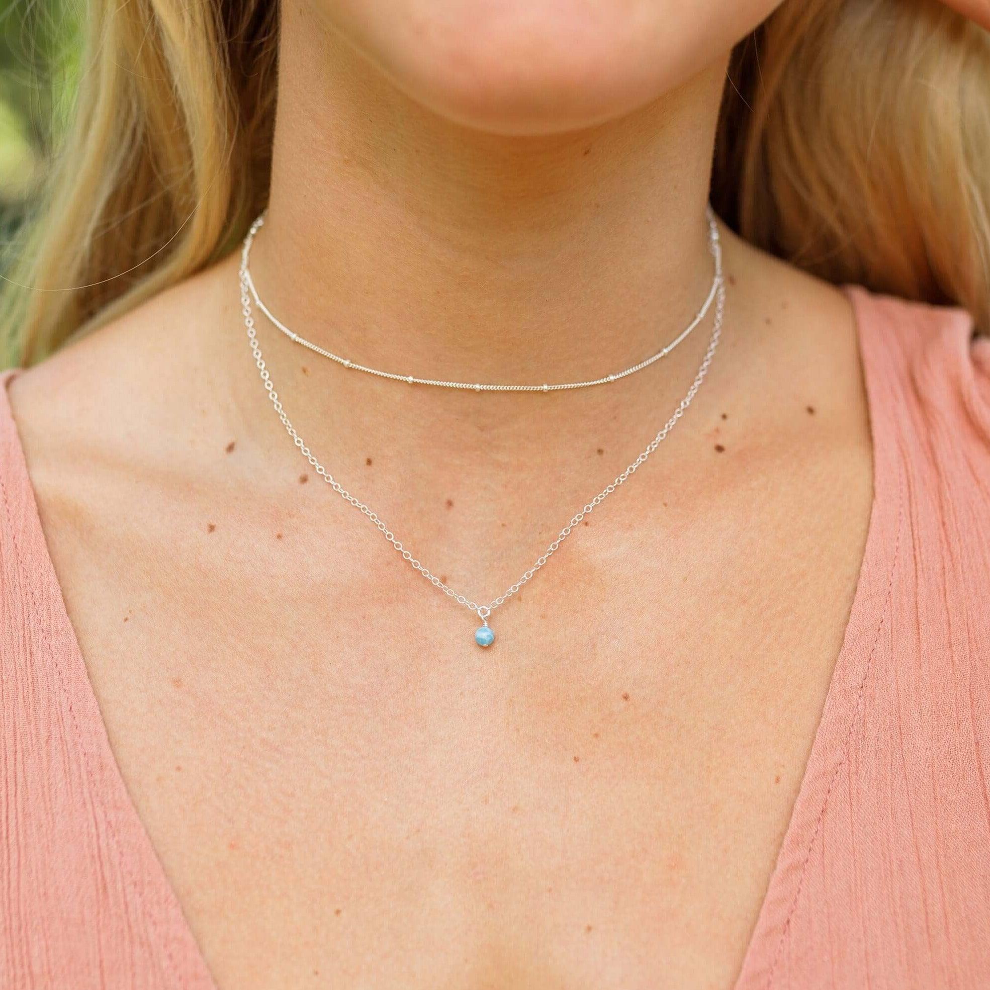 Larimar Gemstone Chain Layered Choker Necklace - Larimar Gemstone Chain Layered Choker Necklace - Sterling Silver - Luna Tide Handmade Crystal Jewellery