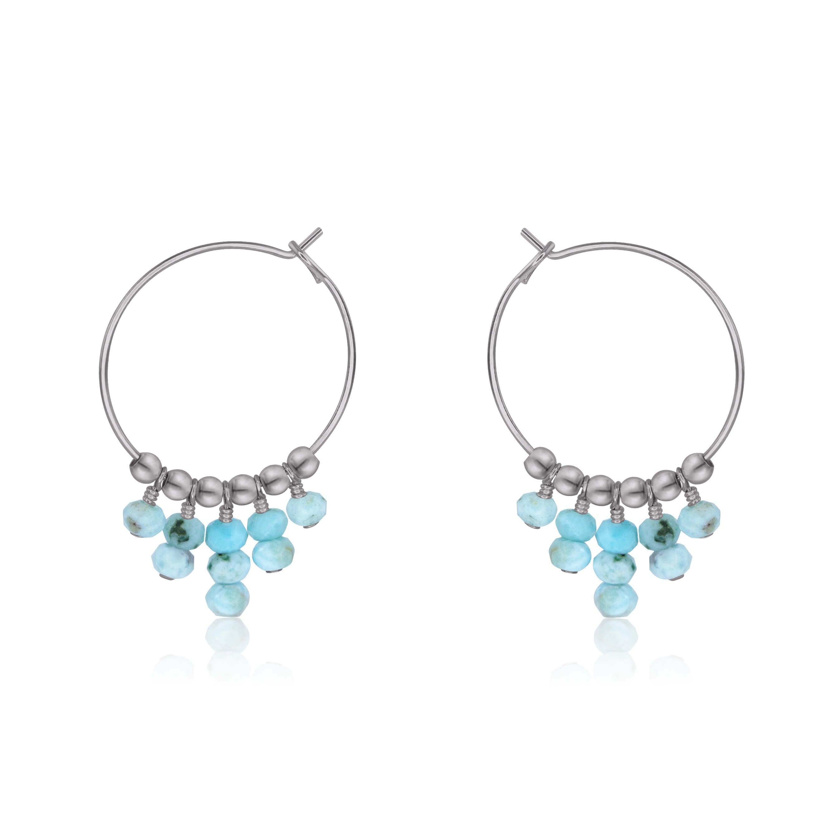 Larimar Statement Hoop Earrings - Larimar Statement Hoop Earrings - Stainless Steel - Luna Tide Handmade Crystal Jewellery