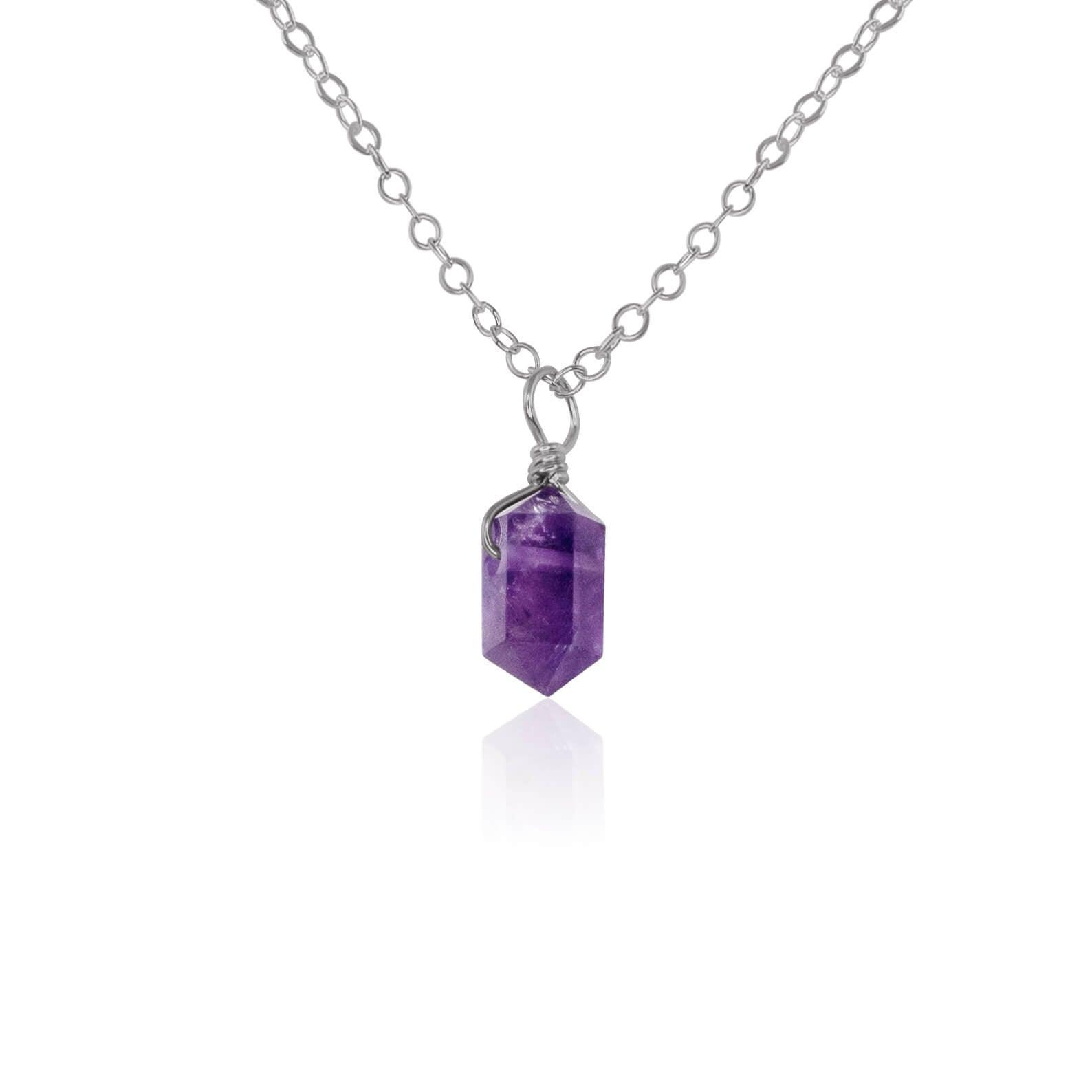 Mini Double Terminated Amethyst Crystal Point Pendant Necklace - Mini Double Terminated Amethyst Crystal Point Pendant Necklace - Stainless Steel / Cable - Luna Tide Handmade Crystal Jewellery