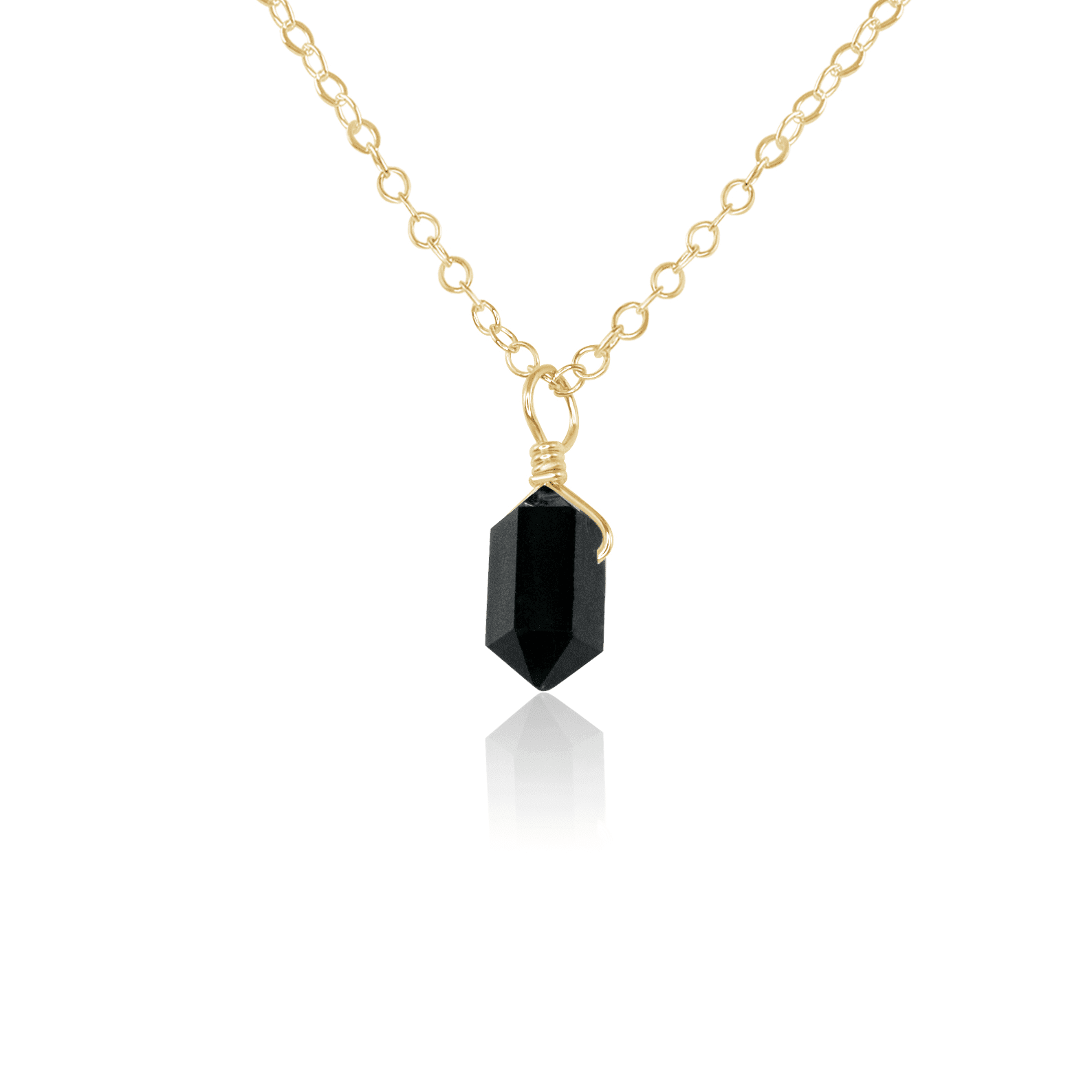 Mini Double Terminated Black Tourmaline Crystal Point Pendant Necklace - Mini Double Terminated Black Tourmaline Crystal Point Pendant Necklace - 14k Gold Fill / Cable - Luna Tide Handmade Crystal Jewellery
