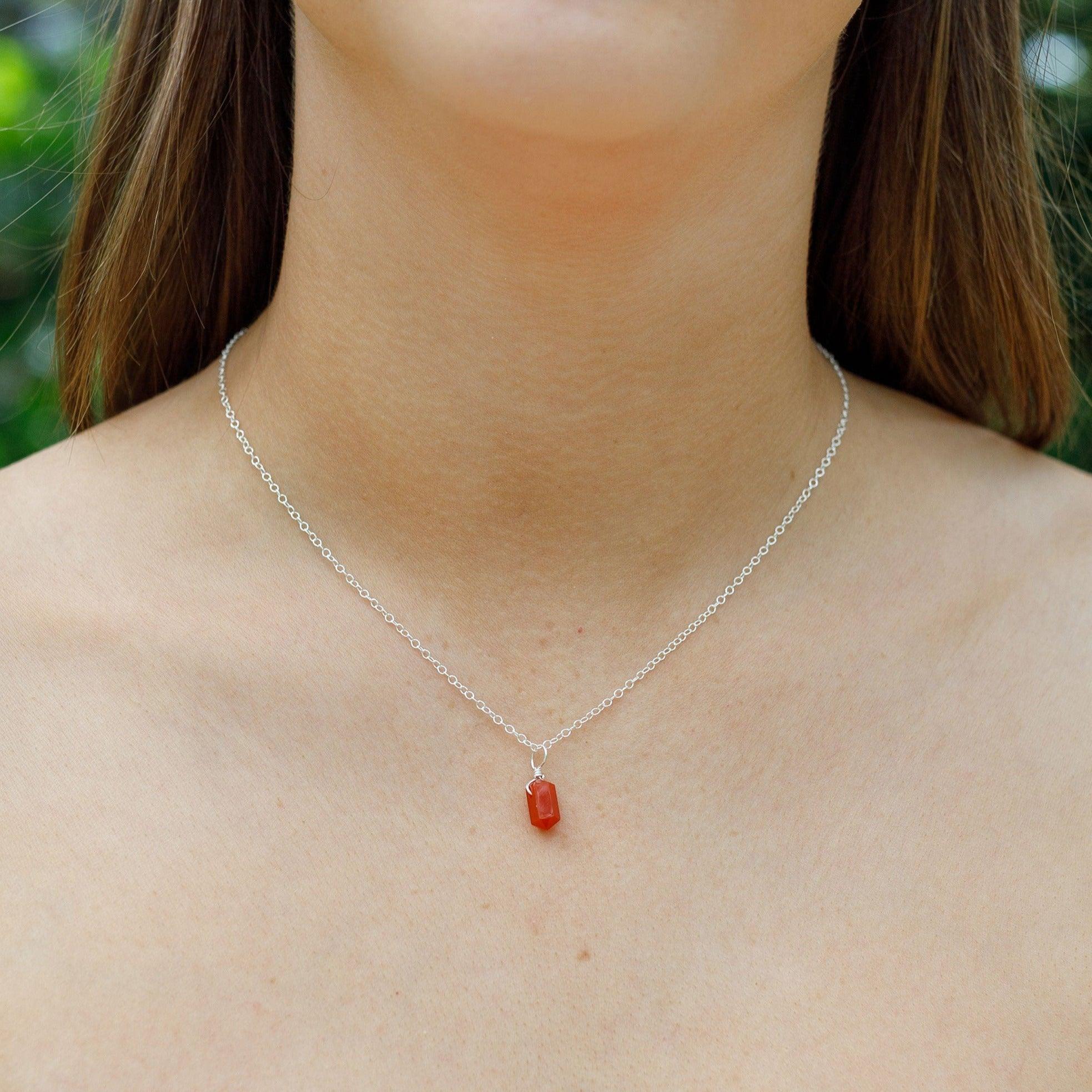 Mini Double Terminated Carnelian Crystal Point Pendant Necklace - Mini Double Terminated Carnelian Crystal Point Pendant Necklace - Sterling Silver / Satellite - Luna Tide Handmade Crystal Jewellery