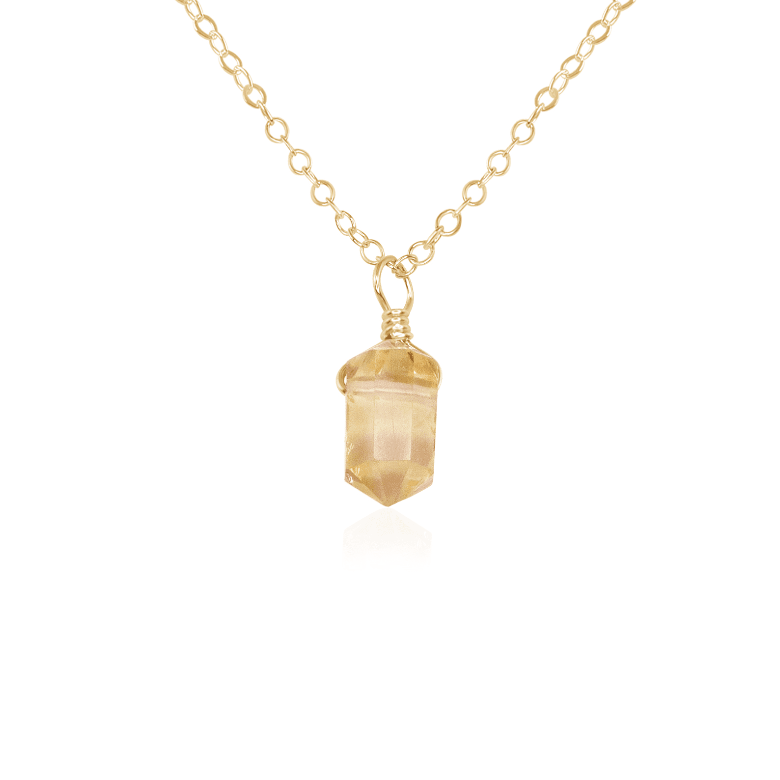 Mini Double Terminated Citrine Crystal Point Pendant Necklace - Mini Double Terminated Citrine Crystal Point Pendant Necklace - 14k Gold Fill / Cable - Luna Tide Handmade Crystal Jewellery