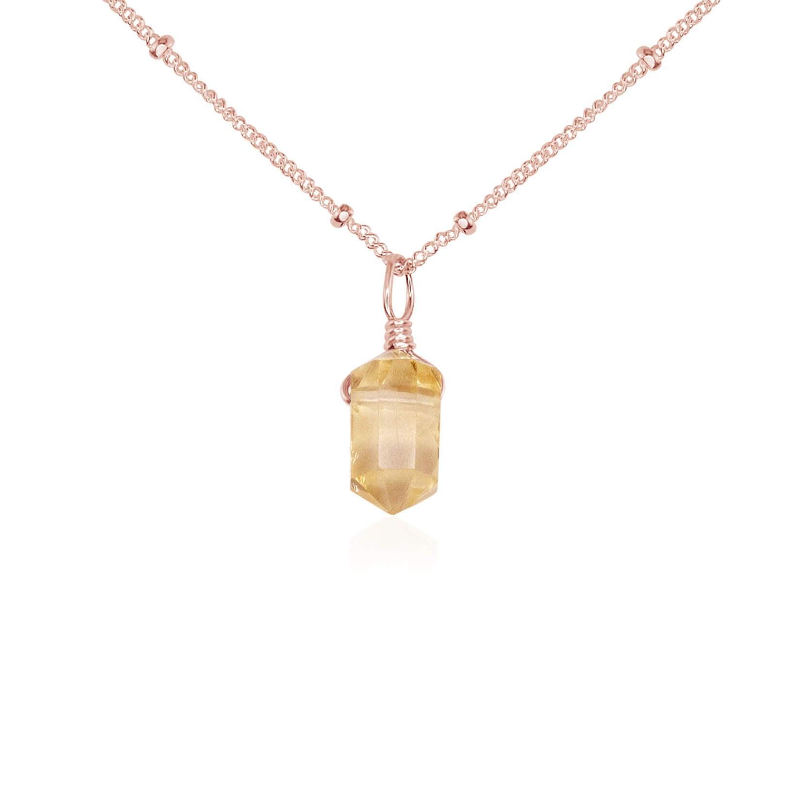 Mini Double Terminated Citrine Crystal Point Pendant Necklace - Mini Double Terminated Citrine Crystal Point Pendant Necklace - 14k Rose Gold Fill / Satellite - Luna Tide Handmade Crystal Jewellery