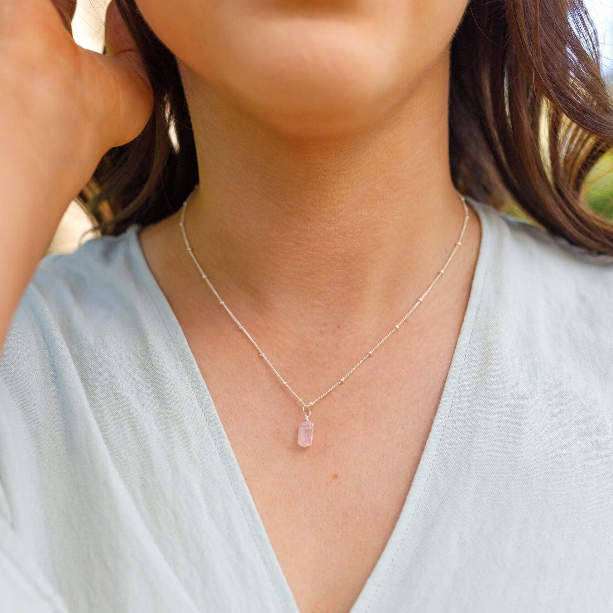 Mini Double Terminated Rose Quartz Crystal Point Pendant Necklace - Mini Double Terminated Rose Quartz Crystal Point Pendant Necklace - 14k Gold Fill / Satellite - Luna Tide Handmade Crystal Jewellery
