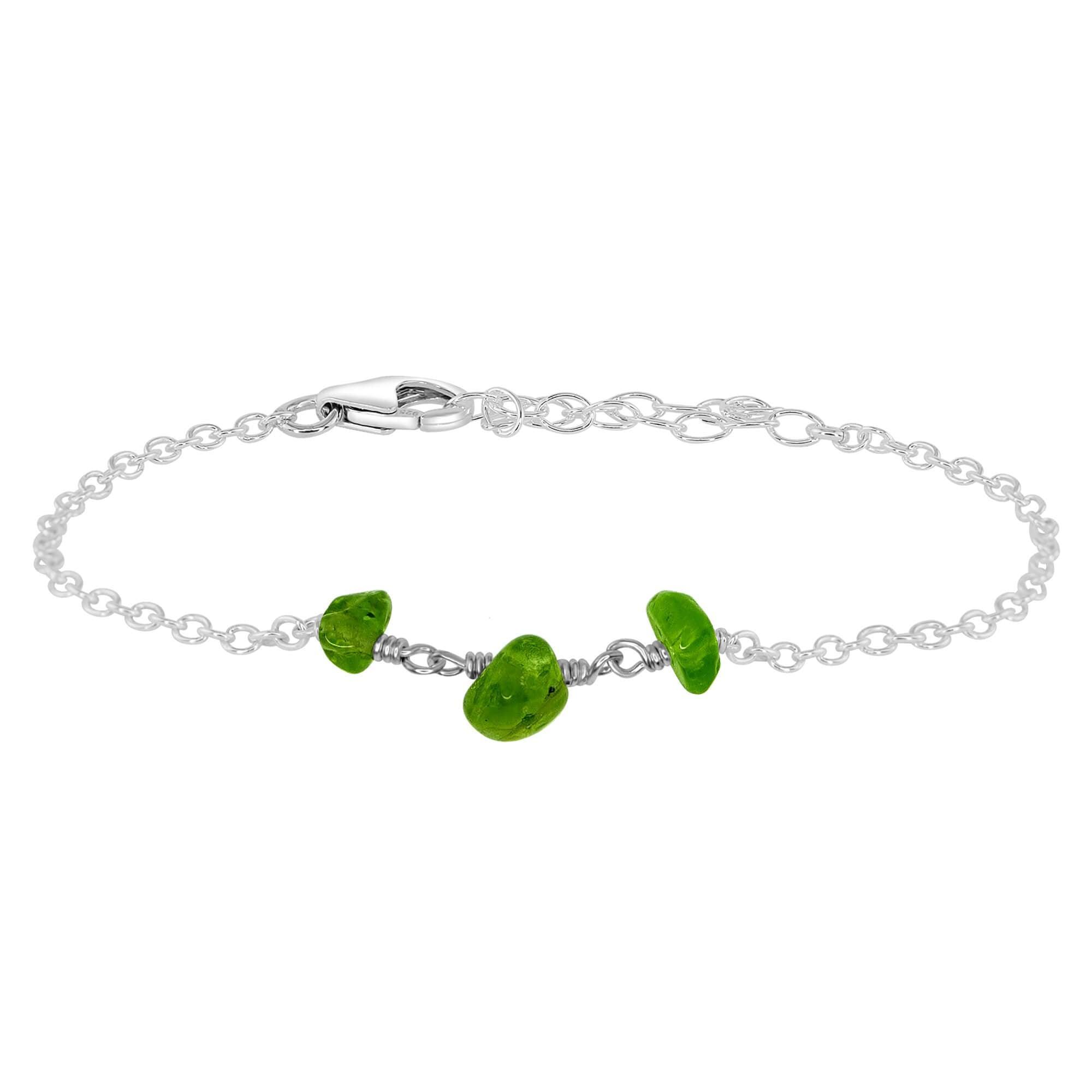 Peridot Beaded Chain Bracelet - Peridot Beaded Chain Bracelet - Sterling Silver - Luna Tide Handmade Crystal Jewellery