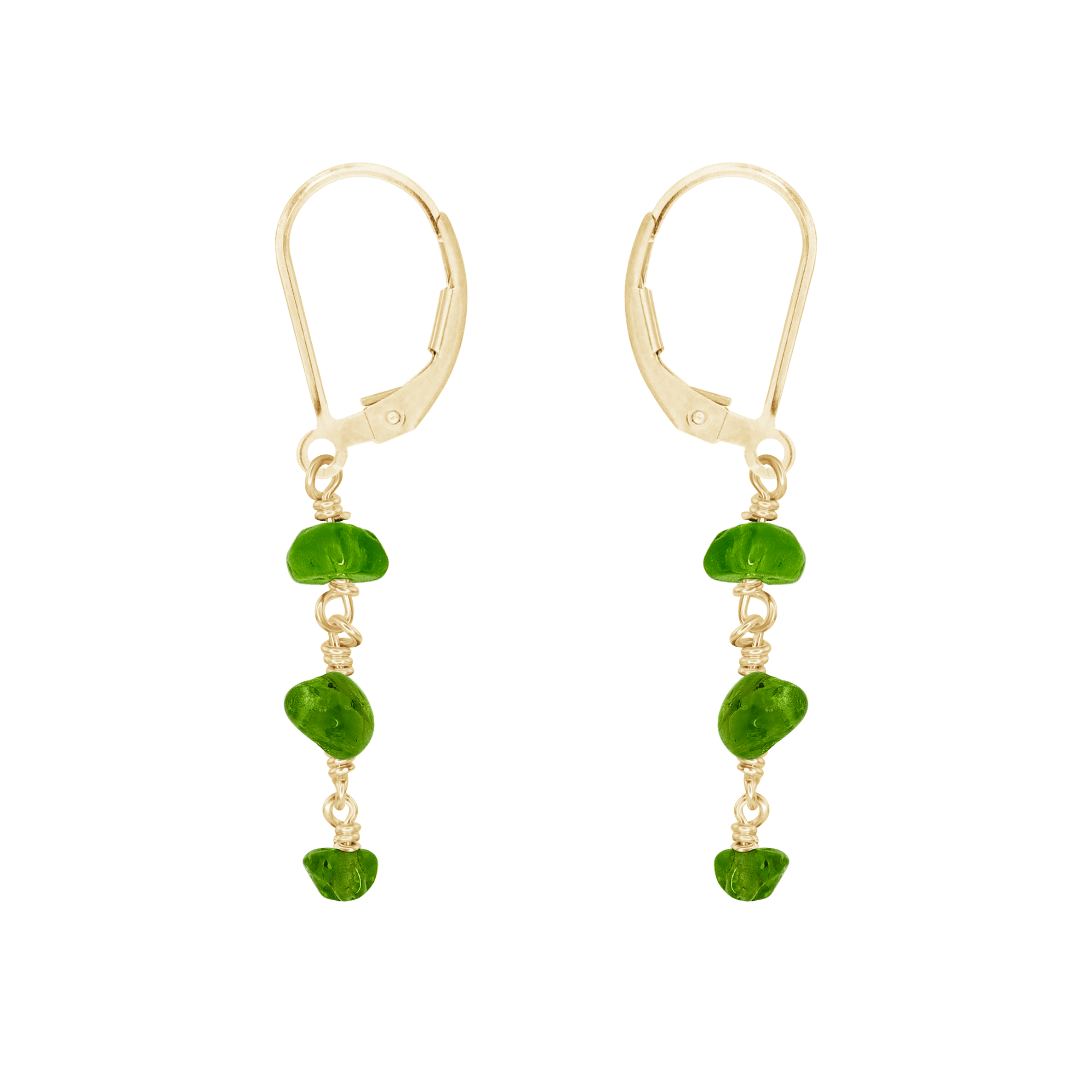 Peridot Crystal Beaded Chain Dangle Leverback Earrings - Peridot Crystal Beaded Chain Dangle Leverback Earrings - 14k Gold Fill - Luna Tide Handmade Crystal Jewellery