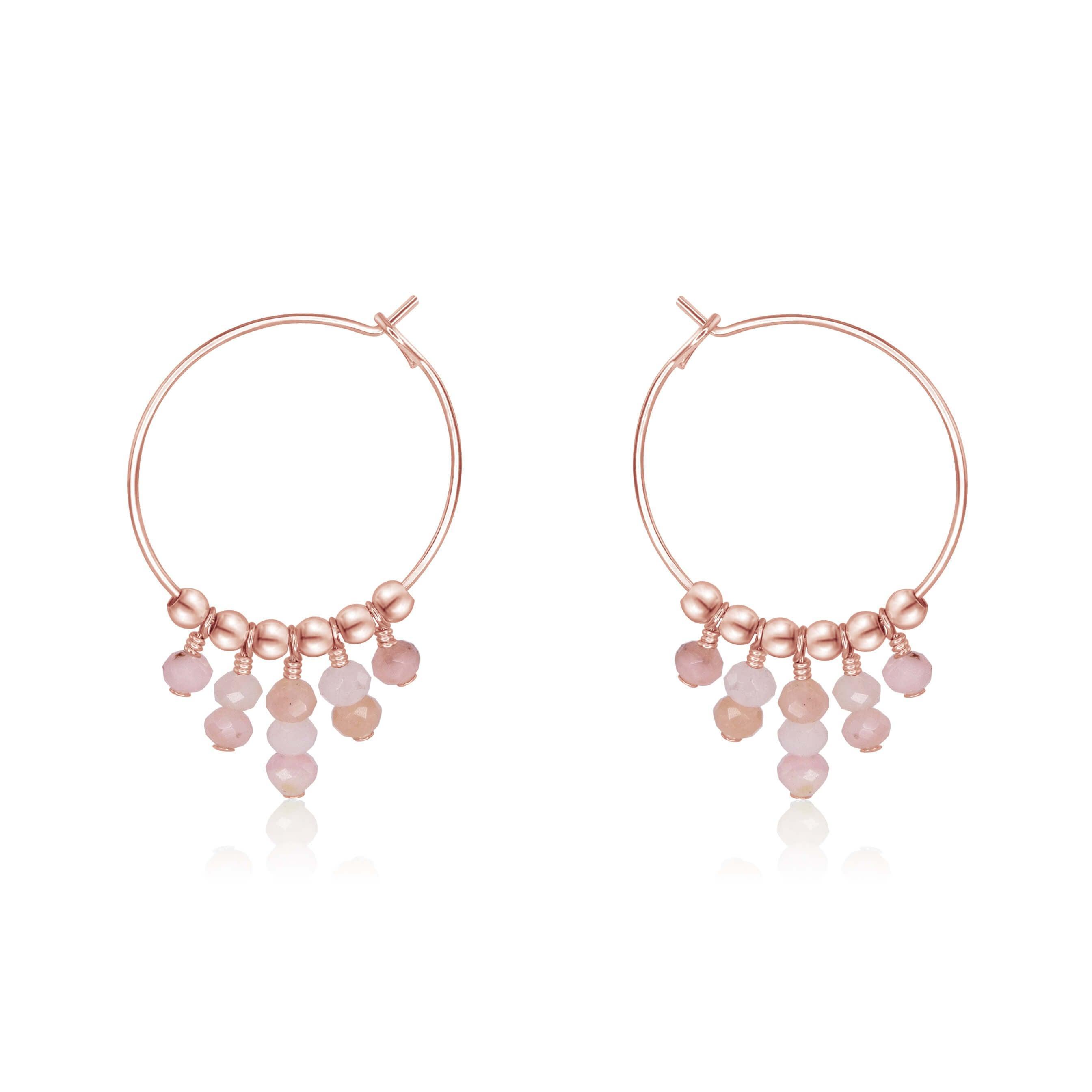 Pink Peruvian Opal Statement Hoop Earrings - Pink Peruvian Opal Statement Hoop Earrings - 14k Rose Gold Fill - Luna Tide Handmade Crystal Jewellery