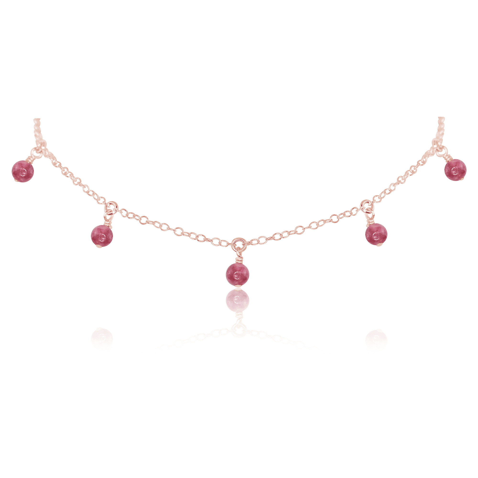 Pink Tourmaline Bead Drop Choker - Pink Tourmaline Bead Drop Choker - 14k Rose Gold Fill - Luna Tide Handmade Crystal Jewellery