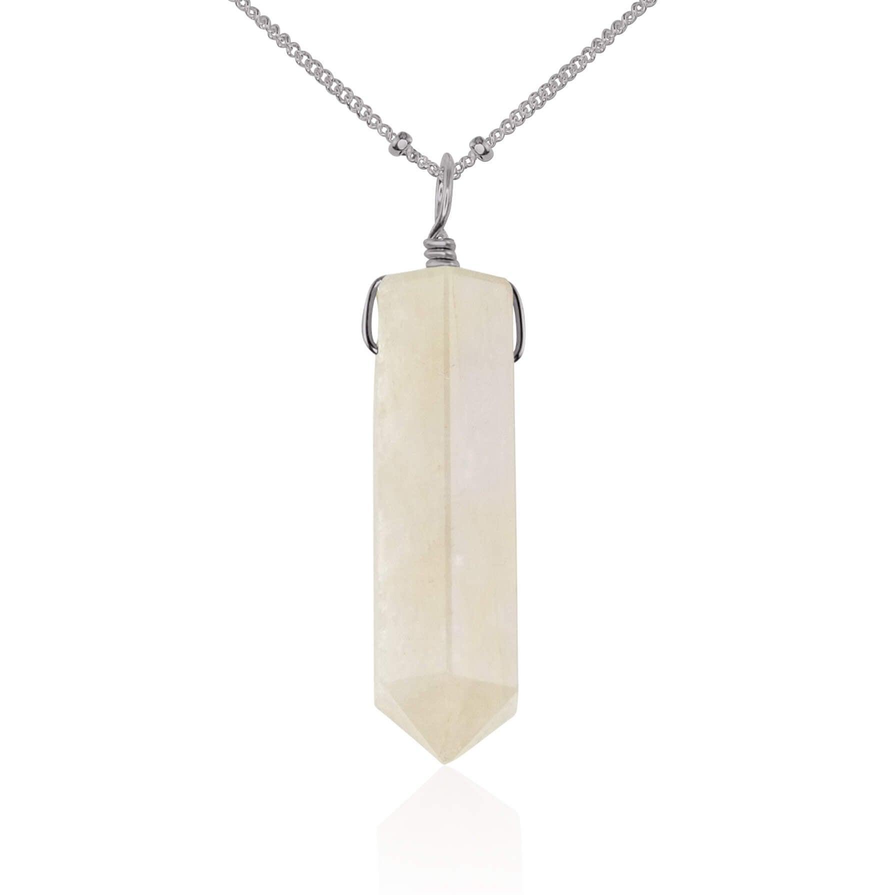 Rainbow Moonstone Crystal Generator Point Pendant Necklace - Rainbow Moonstone Crystal Generator Point Pendant Necklace - Stainless Steel / Satellite - Luna Tide Handmade Crystal Jewellery