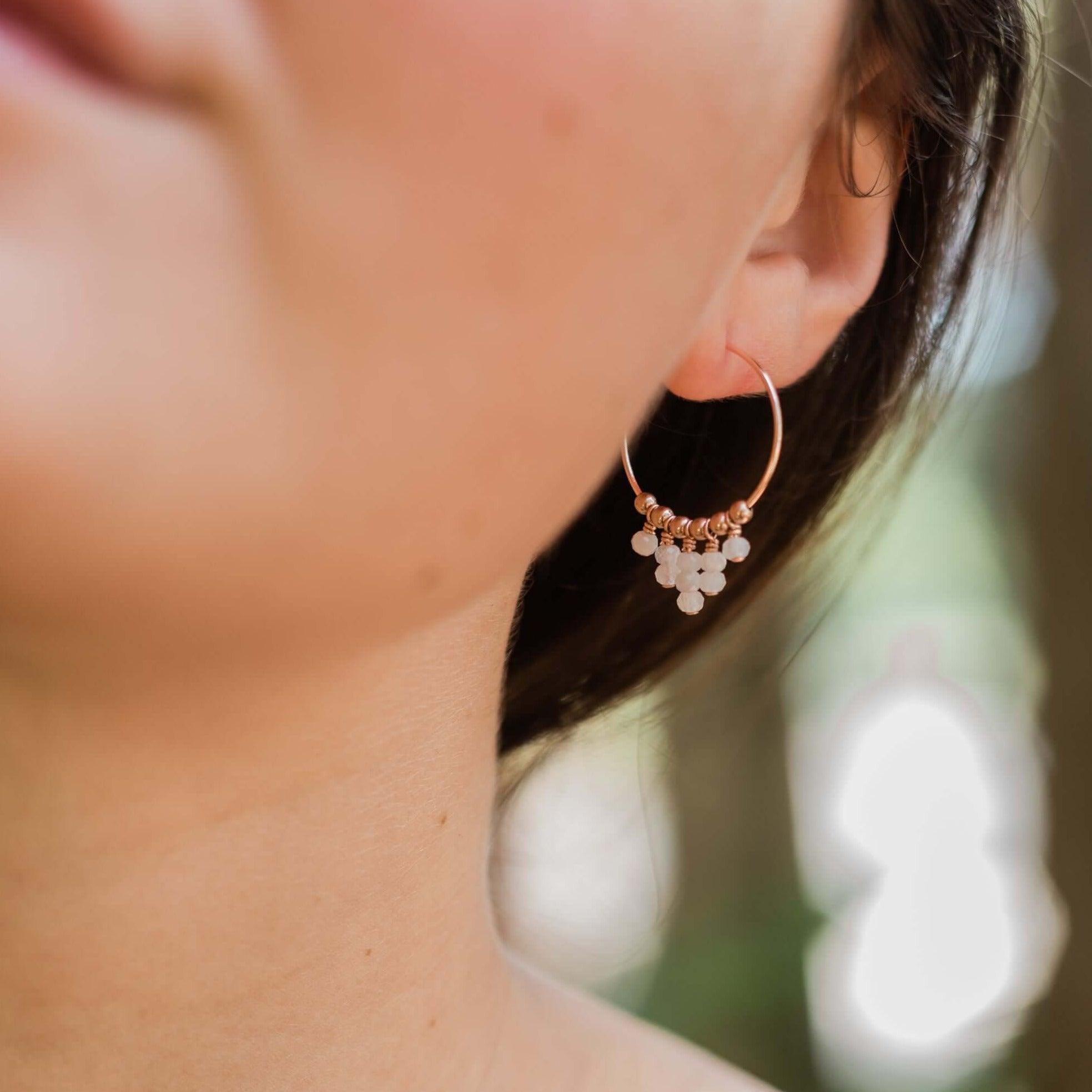 Rainbow Moonstone Statement Hoop Earrings - Rainbow Moonstone Statement Hoop Earrings - 14k Gold Fill - Luna Tide Handmade Crystal Jewellery