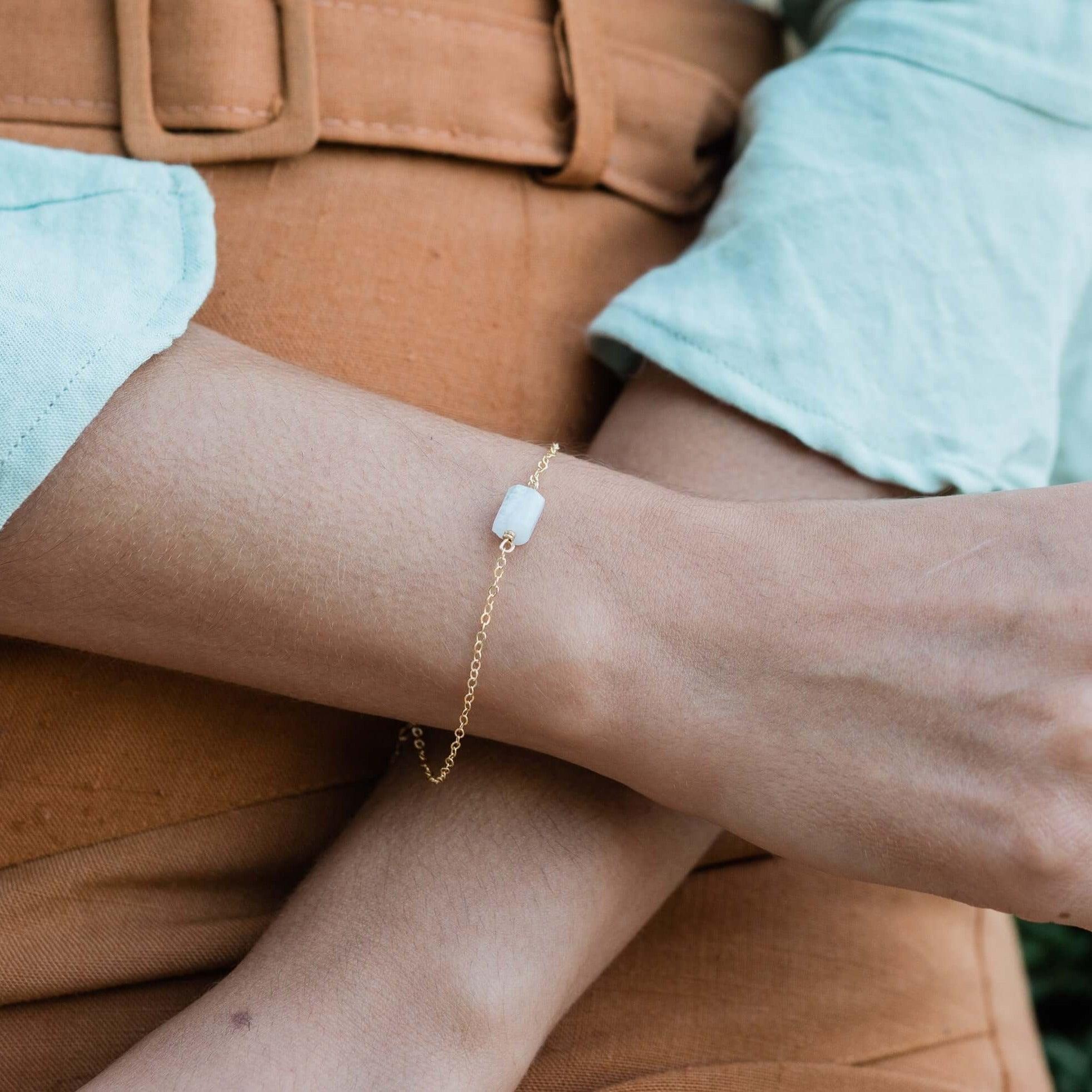 Raw Blue Lace Agate Crystal Nugget Bracelet - Raw Blue Lace Agate Crystal Nugget Bracelet - Sterling Silver - Luna Tide Handmade Crystal Jewellery