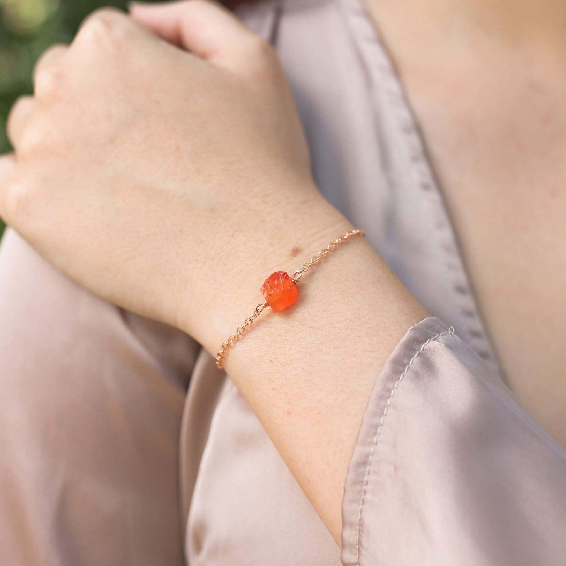 Raw Carnelian Crystal Nugget Bracelet - Raw Carnelian Crystal Nugget Bracelet - Sterling Silver - Luna Tide Handmade Crystal Jewellery