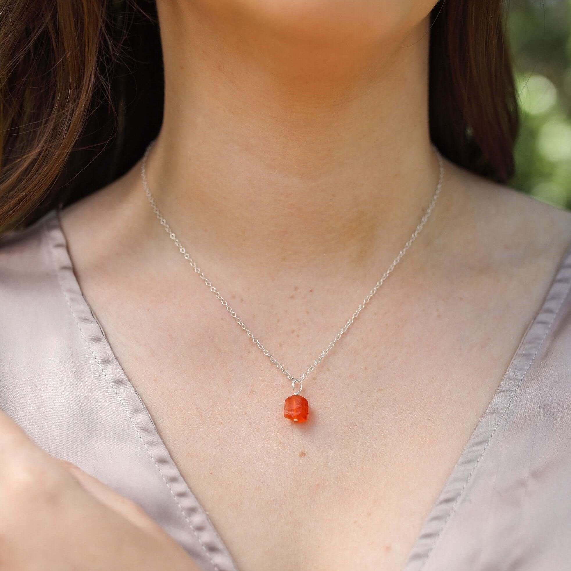Raw Carnelian Natural Crystal Pendant Necklace - Raw Carnelian Natural Crystal Pendant Necklace - 14k Gold Fill / Satellite - Luna Tide Handmade Crystal Jewellery