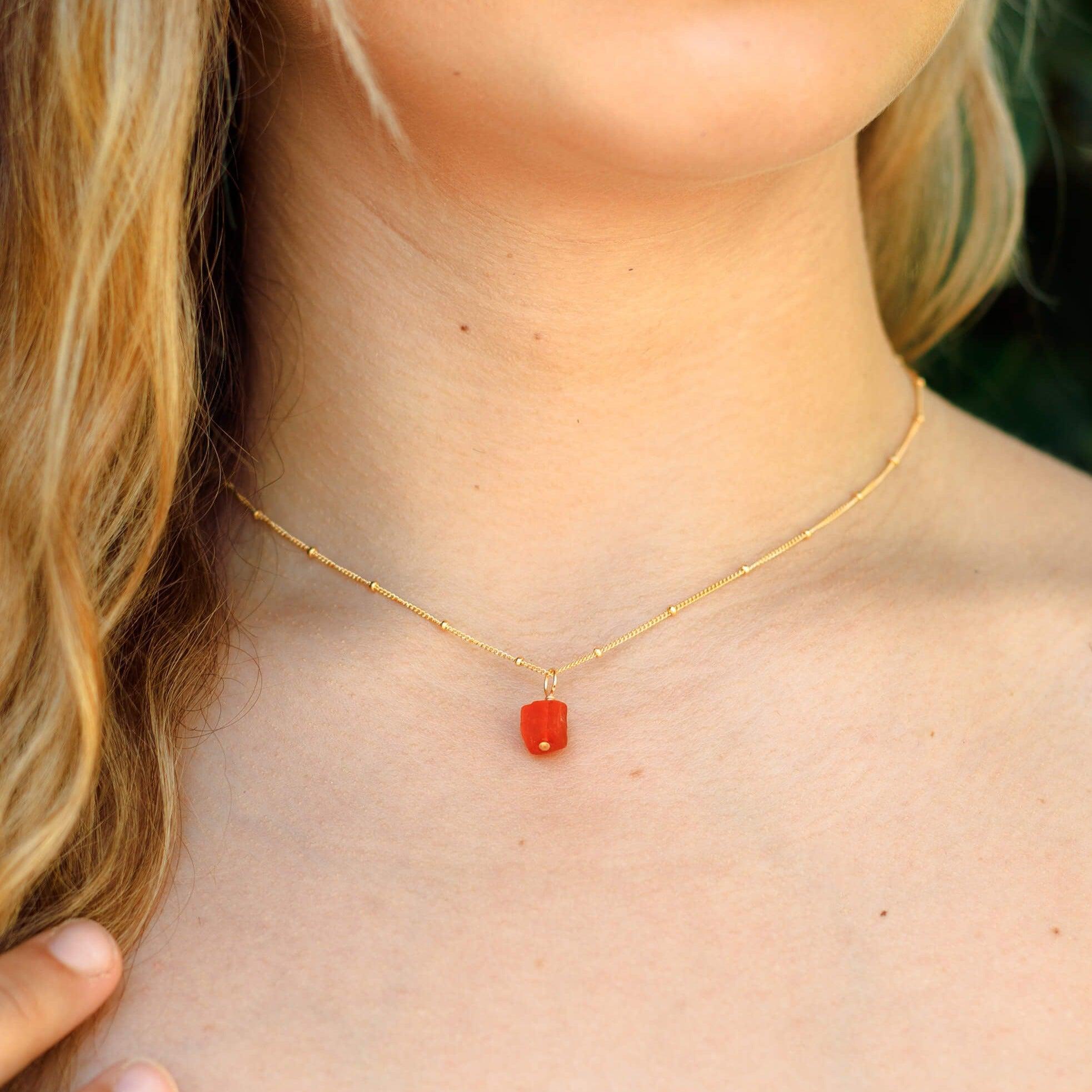 Raw Carnelian Natural Crystal Pendant Necklace - Raw Carnelian Natural Crystal Pendant Necklace - 14k Gold Fill / Satellite - Luna Tide Handmade Crystal Jewellery