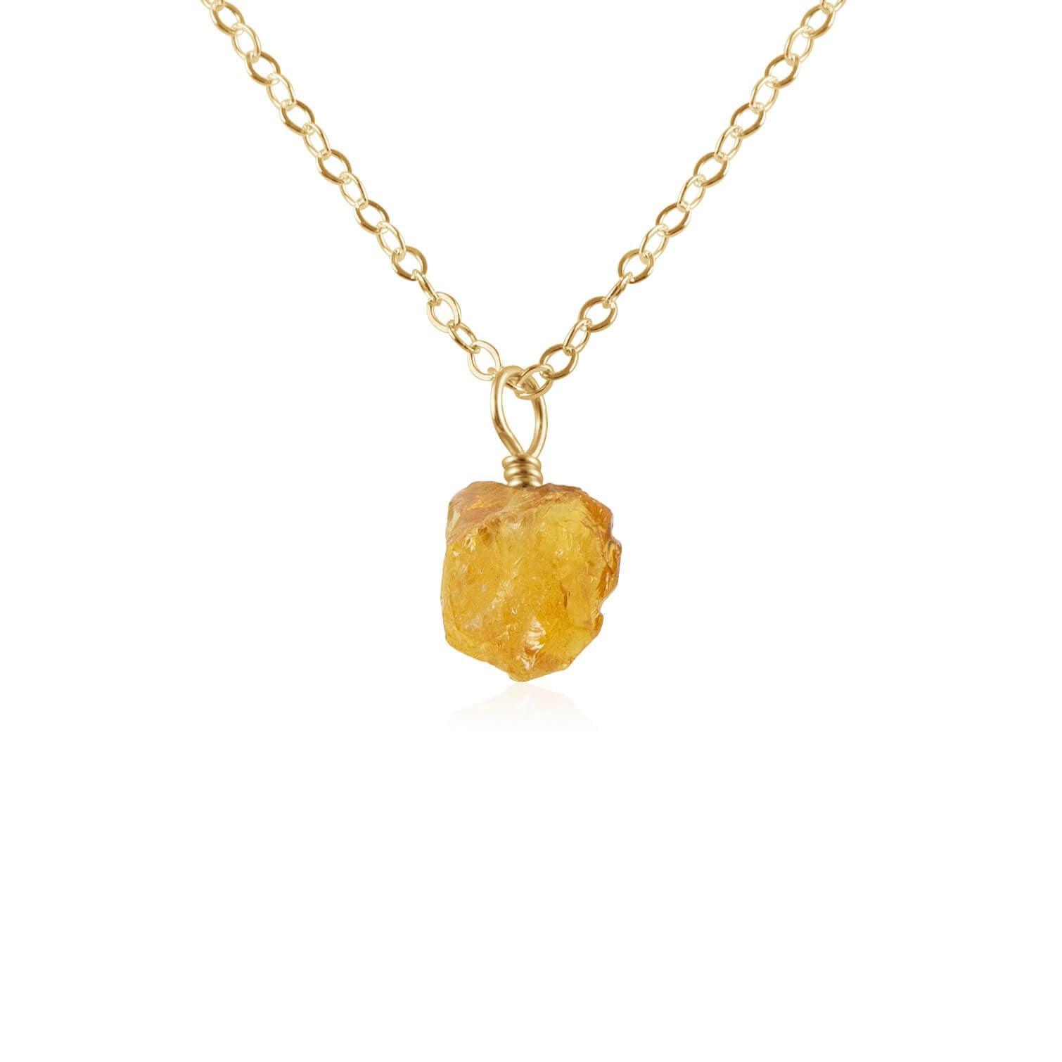 Raw Citrine Natural Crystal Pendant Necklace - Raw Citrine Natural Crystal Pendant Necklace - 14k Gold Fill / Cable - Luna Tide Handmade Crystal Jewellery