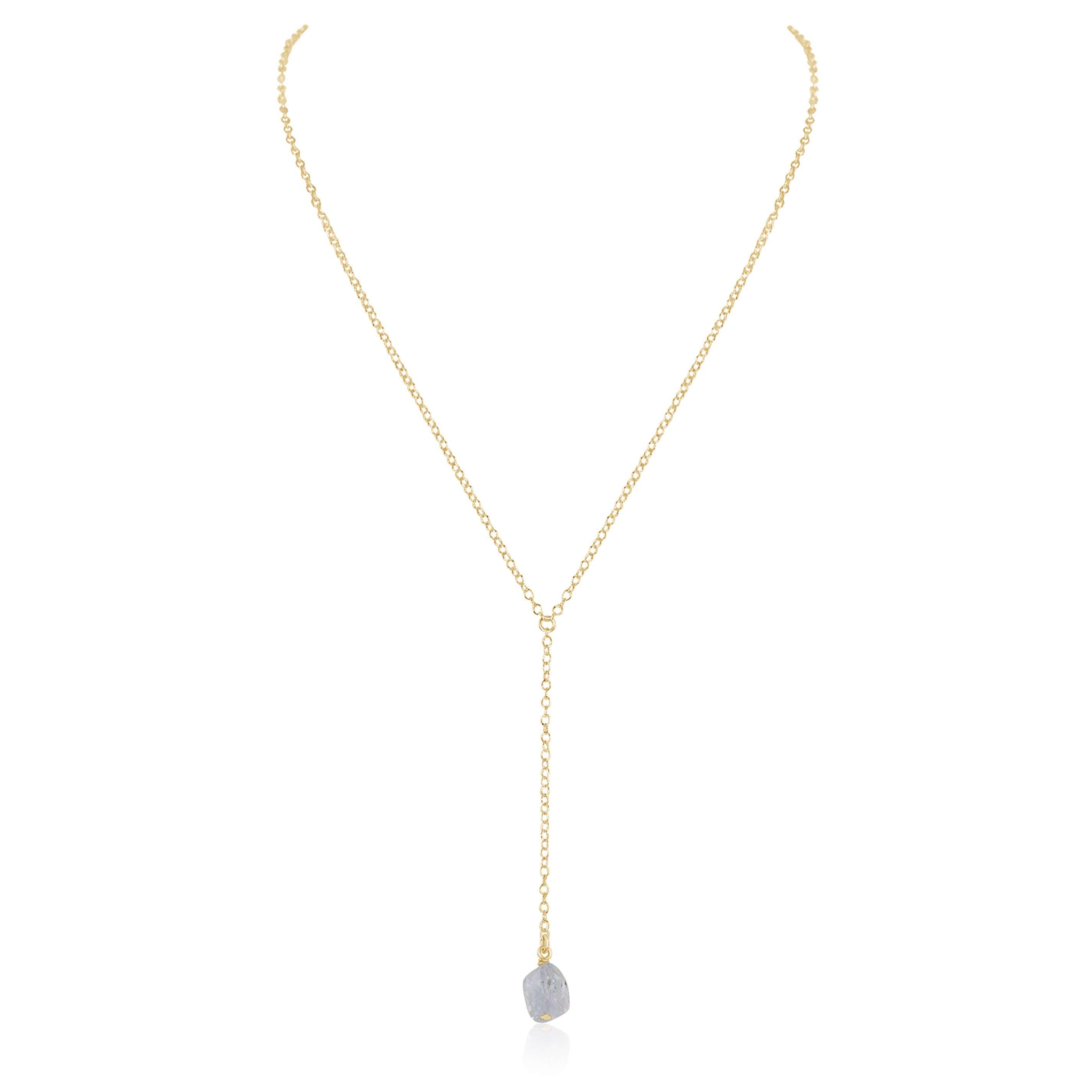Raw Clear Quartz Crystal Lariat Necklace - Raw Clear Quartz Crystal Lariat Necklace - 14k Gold Fill - Luna Tide Handmade Crystal Jewellery