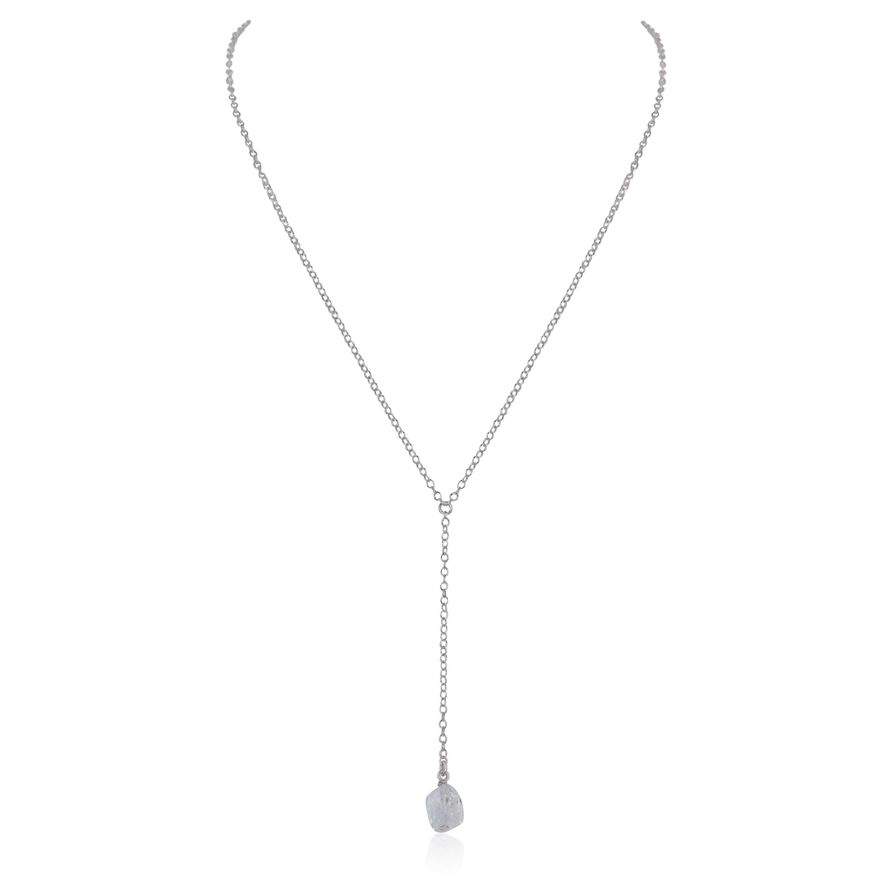 Raw Clear Quartz Crystal Lariat Necklace - Raw Clear Quartz Crystal Lariat Necklace - Stainless Steel - Luna Tide Handmade Crystal Jewellery