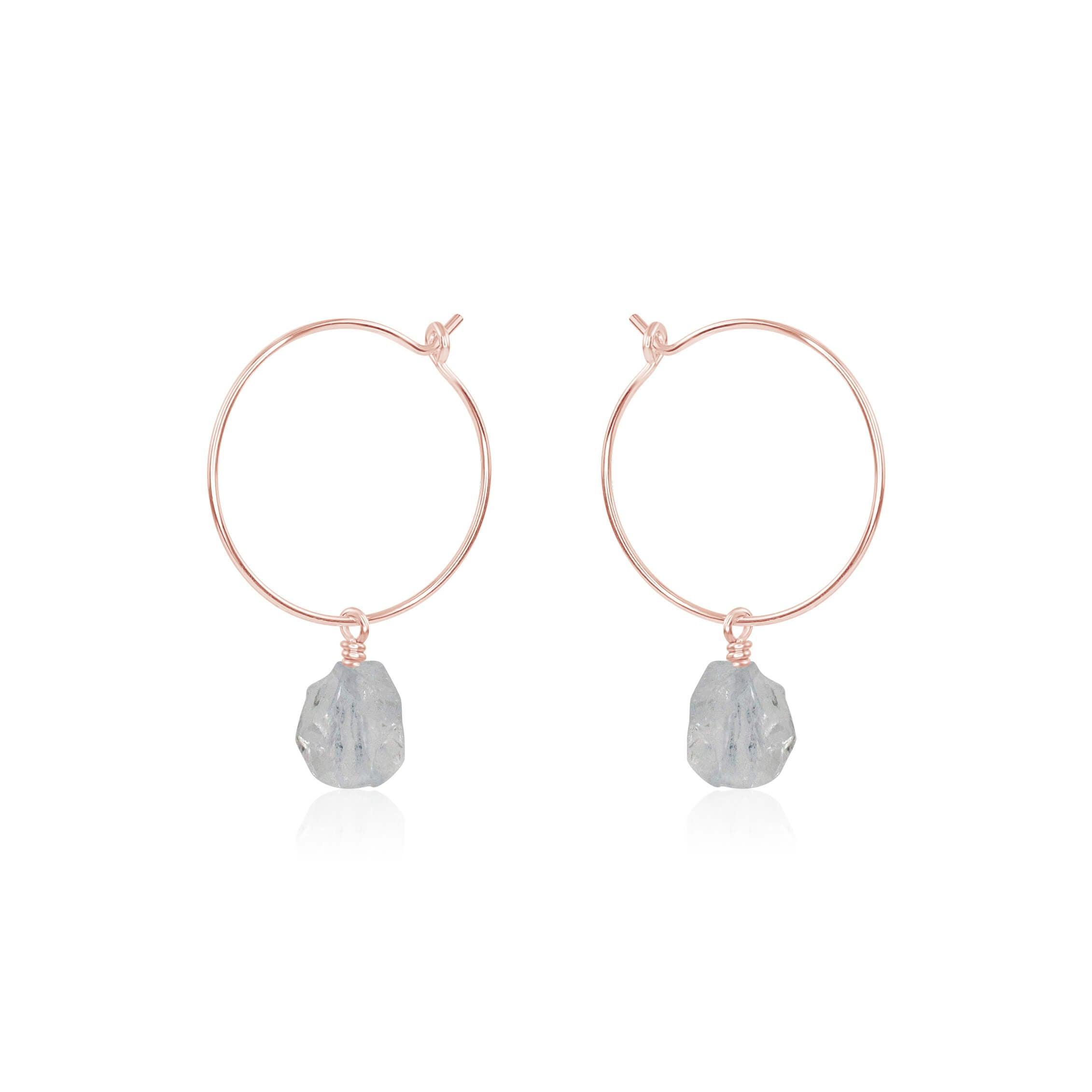 Raw Crystal Quartz Gemstone Dangle Hoop Earrings - Raw Crystal Quartz Gemstone Dangle Hoop Earrings - 14k Rose Gold Fill - Luna Tide Handmade Crystal Jewellery