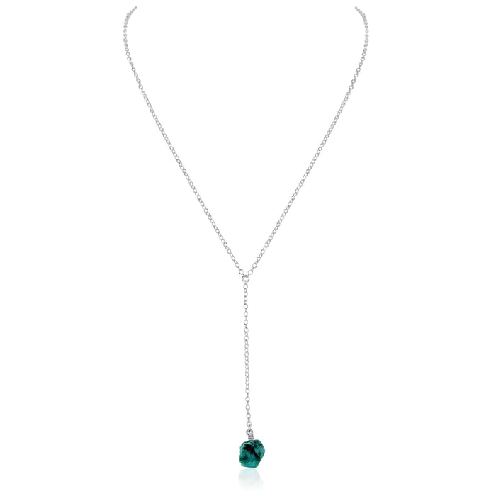 Raw Green Emerald Crystal Lariat Necklace - Raw Green Emerald Crystal Lariat Necklace - Sterling Silver - Luna Tide Handmade Crystal Jewellery