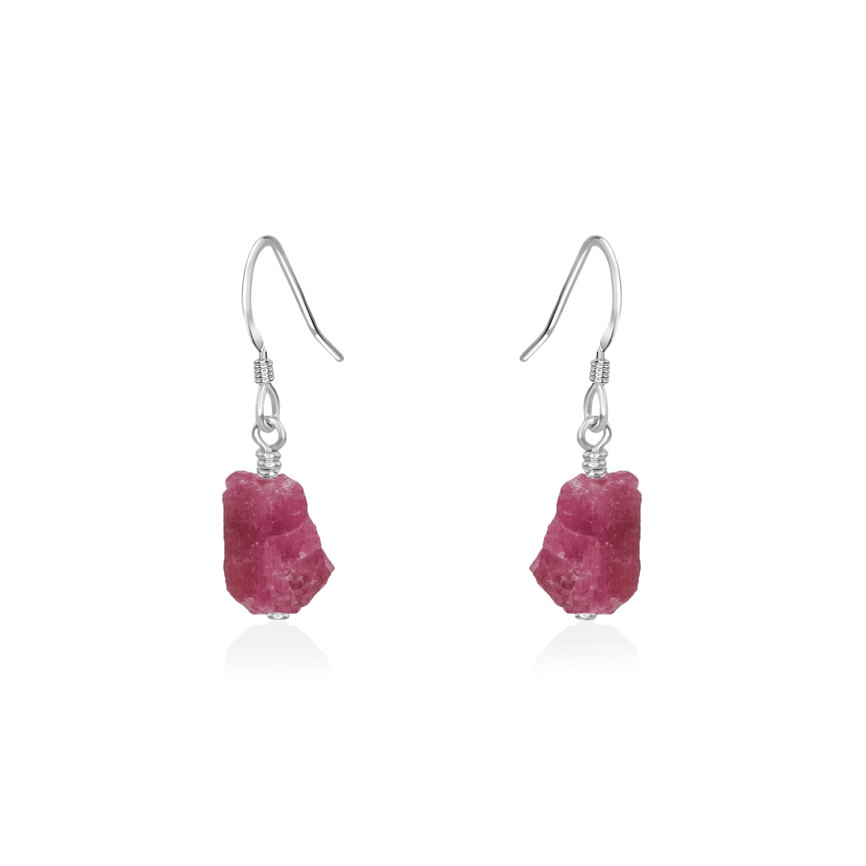 Raw Pink Tourmaline Crystal Dangle Drop Earrings - Raw Pink Tourmaline Crystal Dangle Drop Earrings - Sterling Silver - Luna Tide Handmade Crystal Jewellery