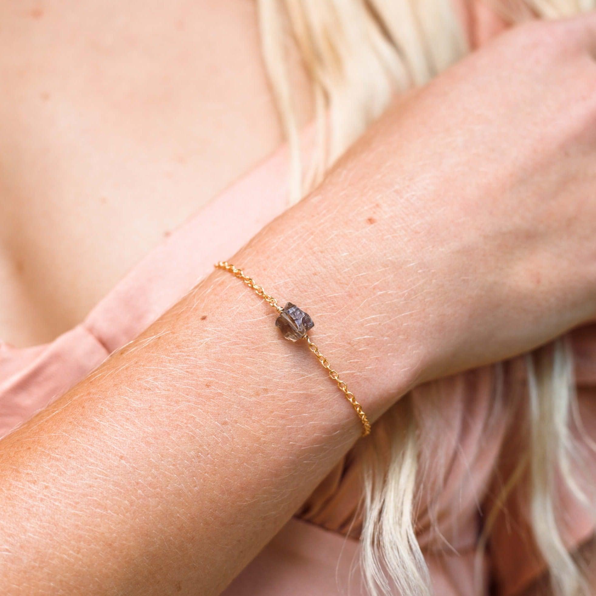 Raw Smoky Quartz Crystal Nugget Bracelet - Raw Smoky Quartz Crystal Nugget Bracelet - 14k Gold Fill - Luna Tide Handmade Crystal Jewellery