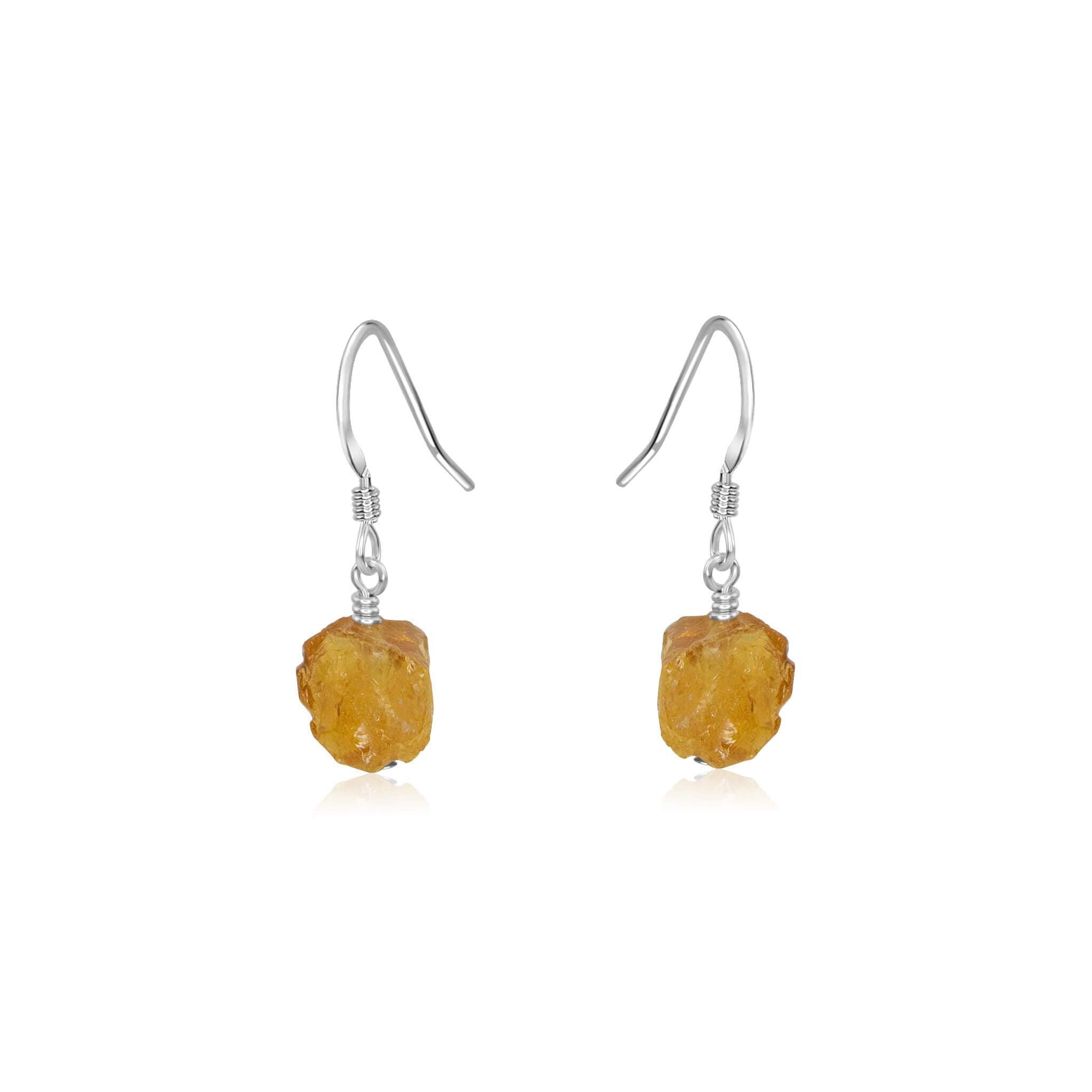 Raw Yellow Citrine Crystal Dangle Drop Earrings - Raw Yellow Citrine Crystal Dangle Drop Earrings - Sterling Silver - Luna Tide Handmade Crystal Jewellery