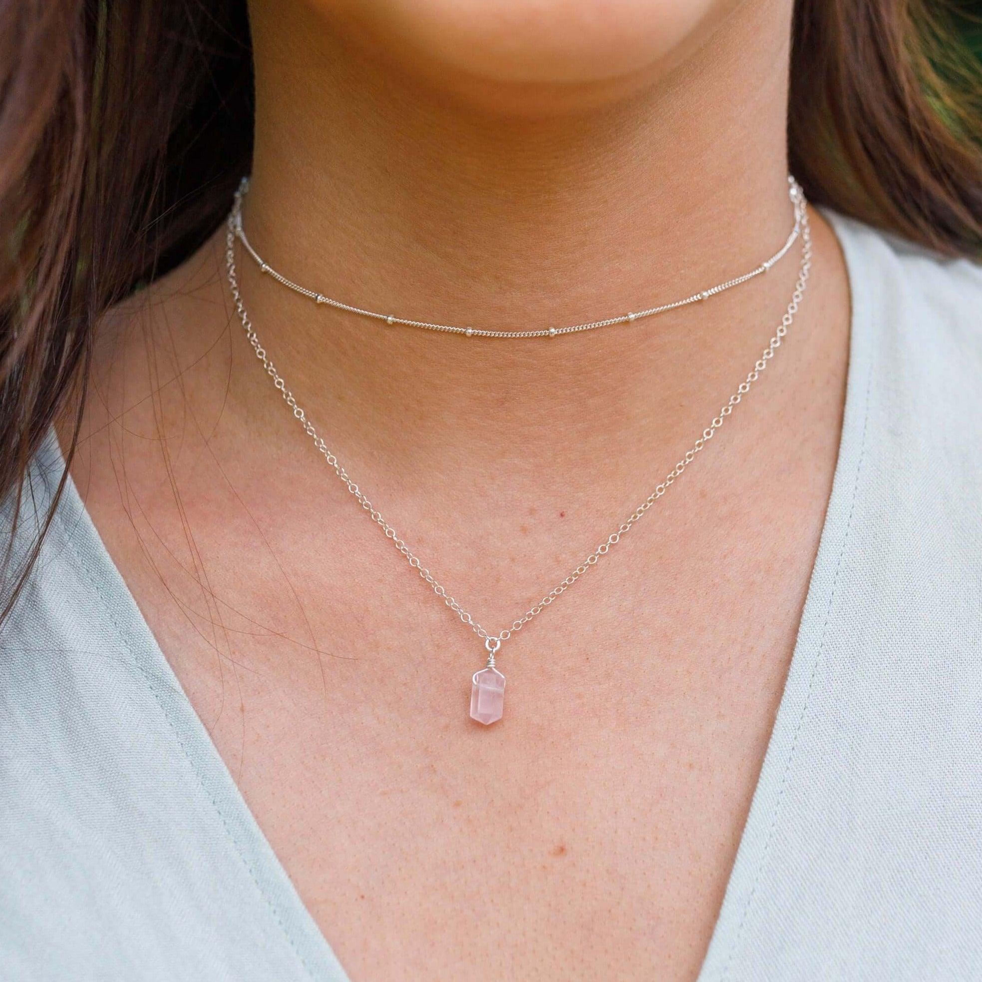Rose Quartz Double Terminated Crystal Chain Layered Choker Necklace - Rose Quartz Double Terminated Crystal Chain Layered Choker Necklace - 14k Gold Fill - Luna Tide Handmade Crystal Jewellery