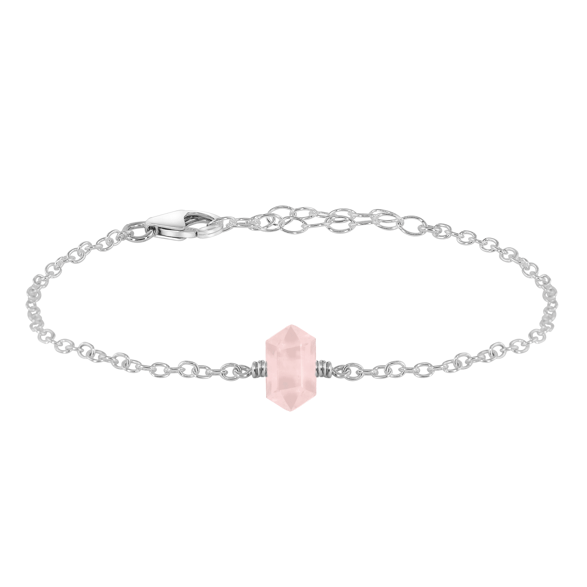 Rose Quartz Double Terminated Mini Crystal Point Bracelet - Rose Quartz Double Terminated Mini Crystal Point Bracelet - Sterling Silver - Luna Tide Handmade Crystal Jewellery