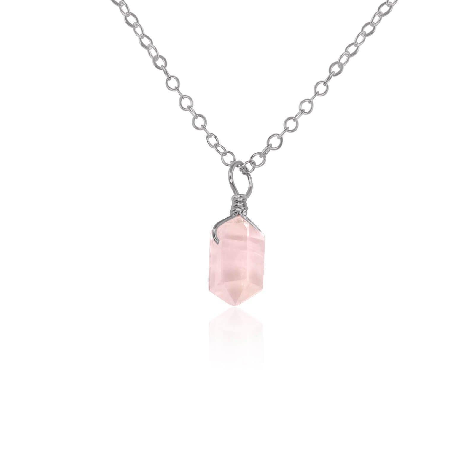 Rose Quartz Mini Double Terminated Crystal Point Pendant Necklace - Rose Quartz Mini Double Terminated Crystal Point Pendant Necklace - Stainless Steel / Cable - Luna Tide Handmade Crystal Jewellery