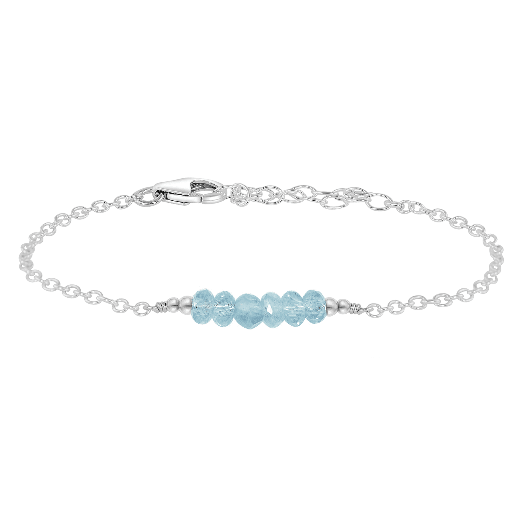 Sparkling Blue Aquamarine Gemstone Faceted Bead Bar Bracelet - Sparkling Blue Aquamarine Gemstone Faceted Bead Bar Bracelet - Sterling Silver - Luna Tide Handmade Crystal Jewellery