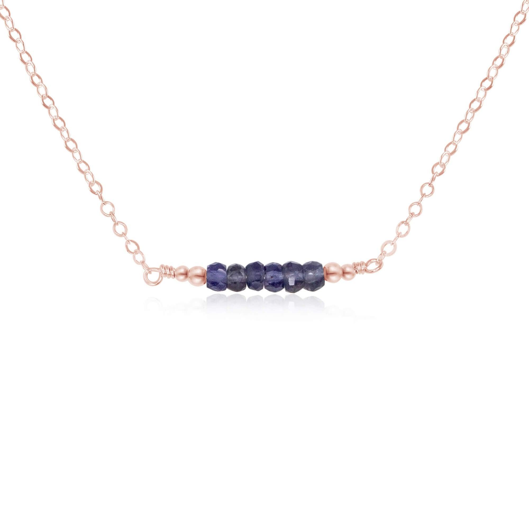 Sparkling Blue Grey Iolite Faceted Bead Bar Necklace - Sparkling Blue Grey Iolite Faceted Bead Bar Necklace - 14k Rose Gold Fill - Luna Tide Handmade Crystal Jewellery