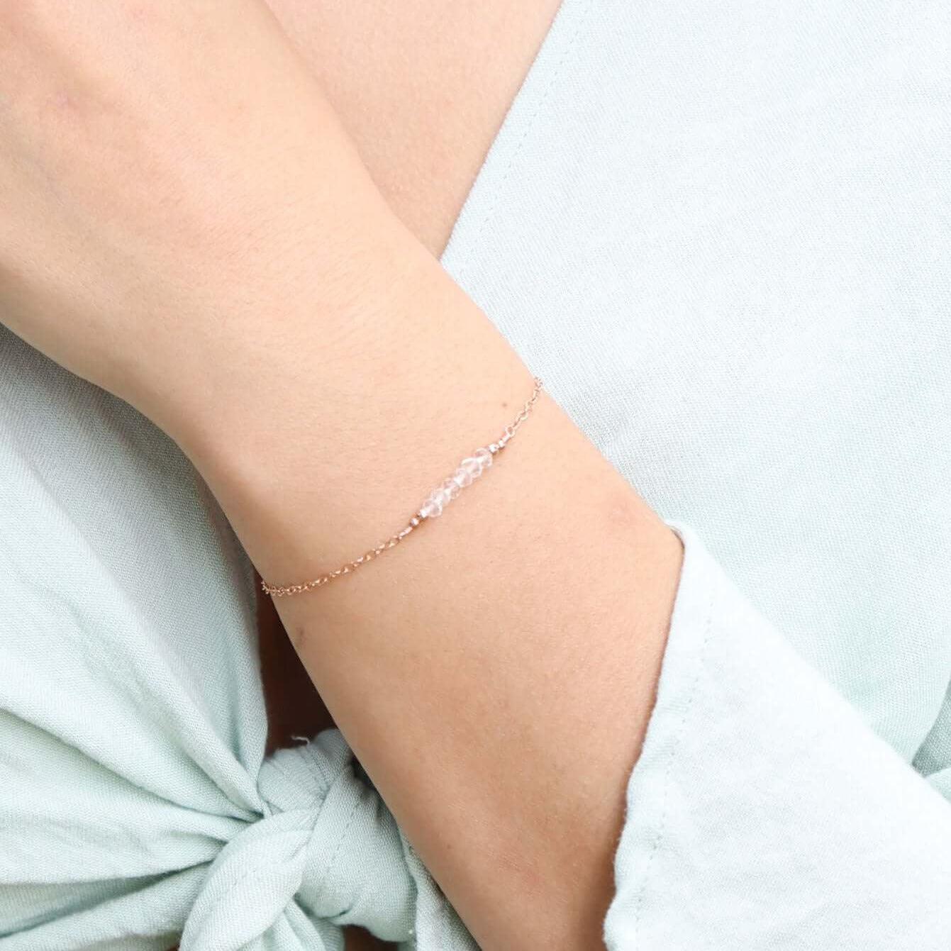 Sparkling Crystal Quartz Gemstone Faceted Bead Bar Bracelet - Sparkling Crystal Quartz Gemstone Faceted Bead Bar Bracelet - 14k Gold Fill - Luna Tide Handmade Crystal Jewellery