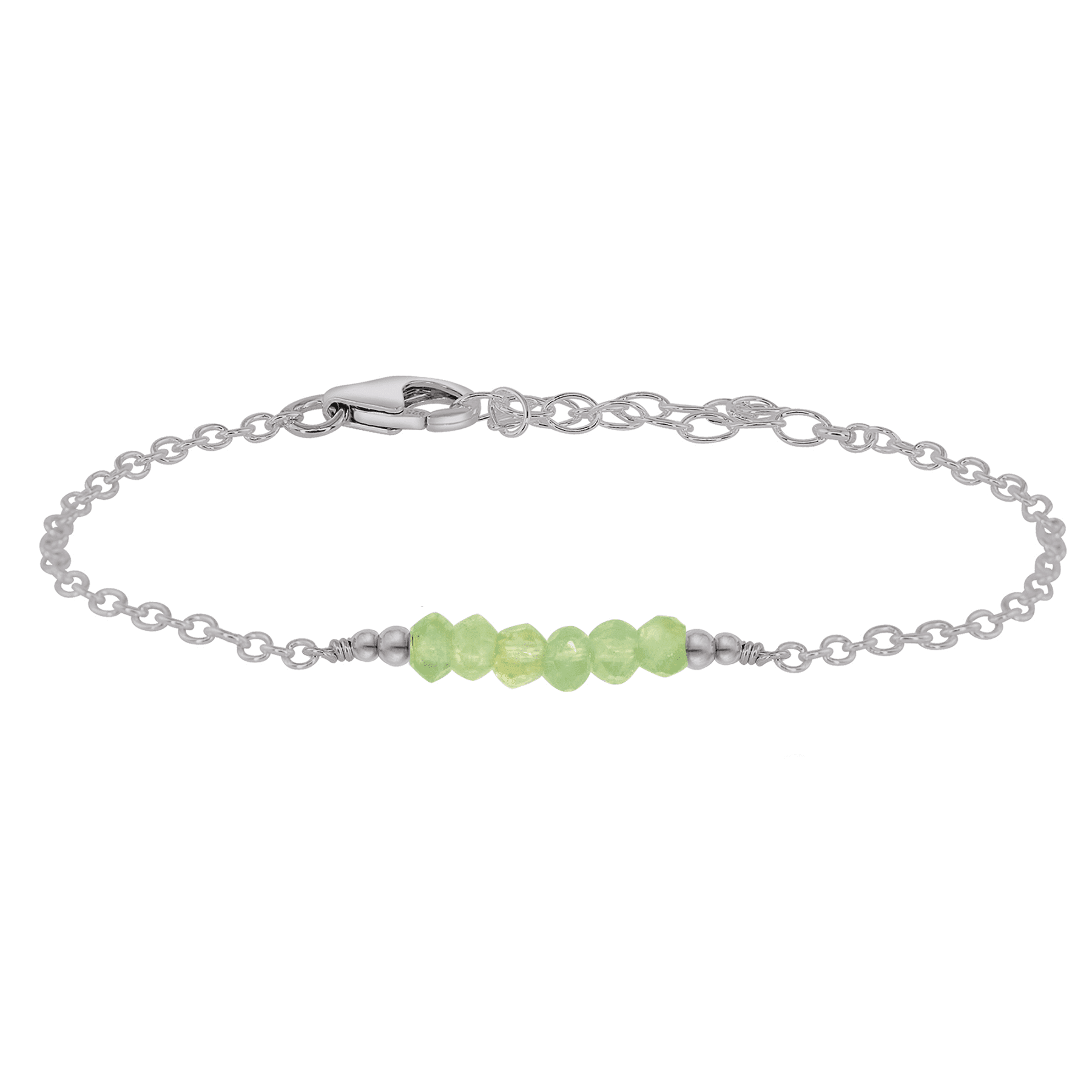 Sparkling Green Prehnite Gemstone Faceted Bead Bar Bracelet - Sparkling Green Prehnite Gemstone Faceted Bead Bar Bracelet - Stainless Steel - Luna Tide Handmade Crystal Jewellery