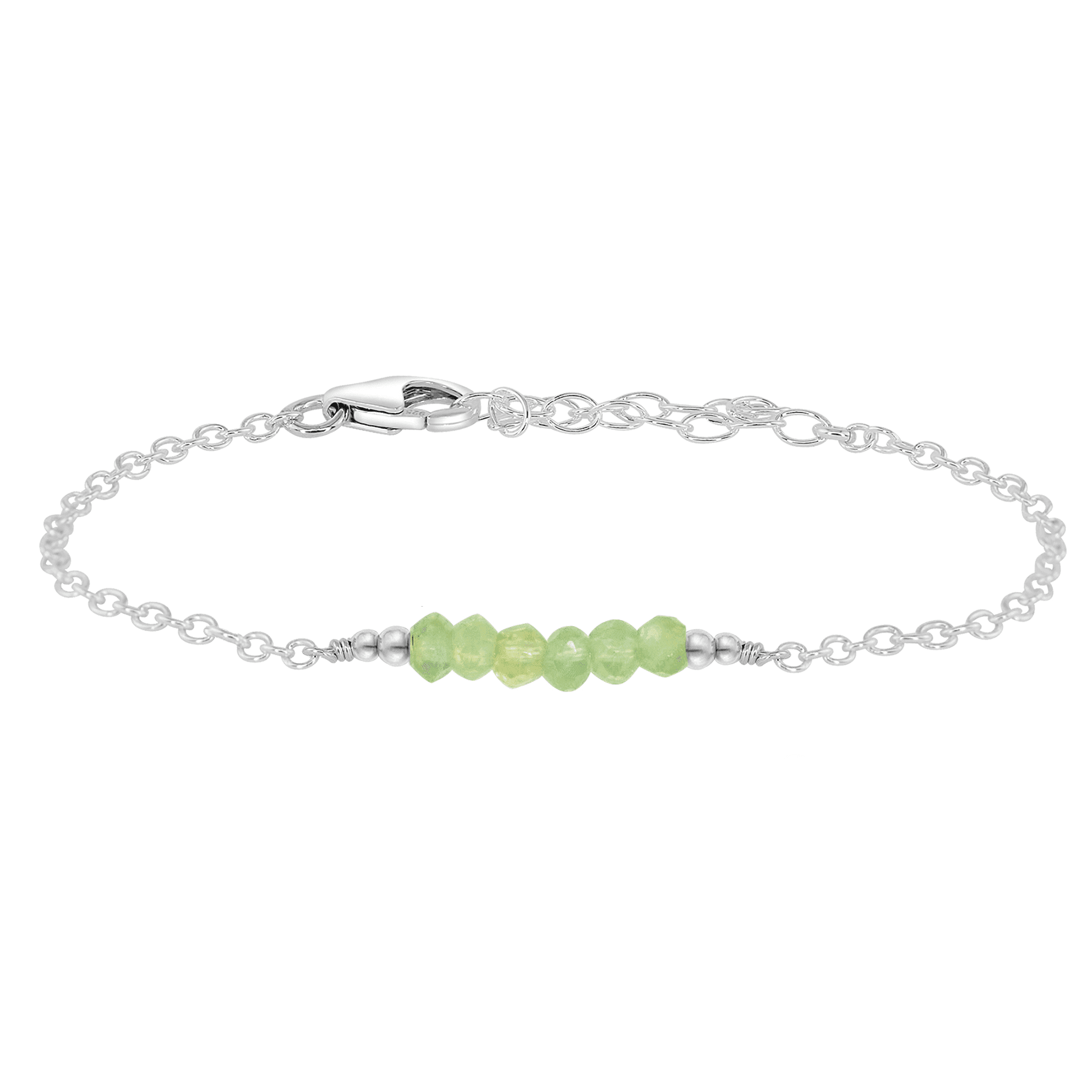 Sparkling Green Prehnite Gemstone Faceted Bead Bar Bracelet - Sparkling Green Prehnite Gemstone Faceted Bead Bar Bracelet - Sterling Silver - Luna Tide Handmade Crystal Jewellery