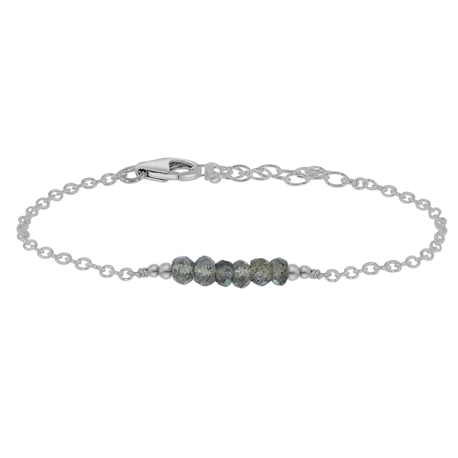Sparkling Grey Labradorite Gemstone Faceted Bead Bar Bracelet - Sparkling Grey Labradorite Gemstone Faceted Bead Bar Bracelet - Stainless Steel - Luna Tide Handmade Crystal Jewellery