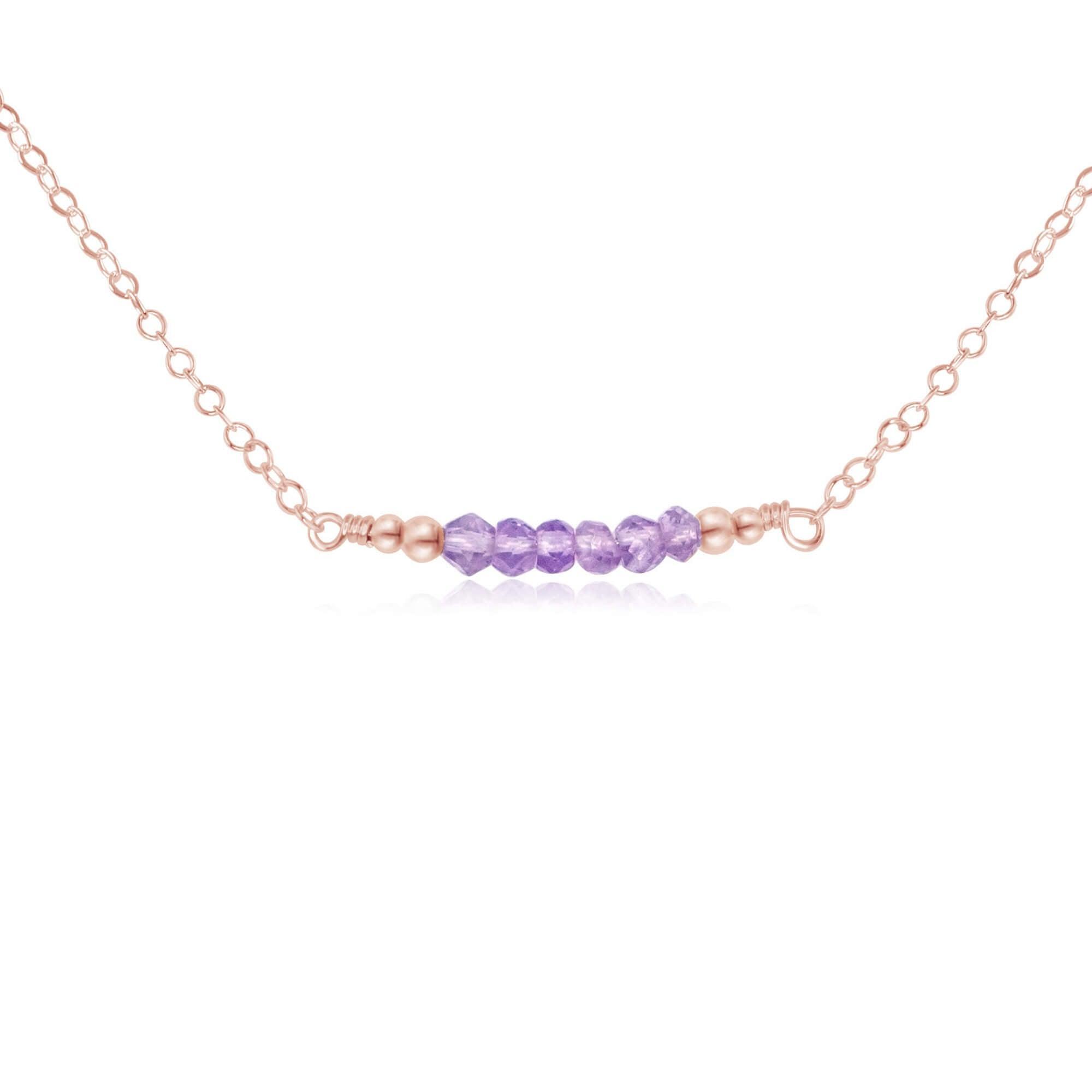 Sparkling Lavender Amethyst Faceted Bead Bar Necklace - Sparkling Lavender Amethyst Faceted Bead Bar Necklace - 14k Rose Gold Fill - Luna Tide Handmade Crystal Jewellery
