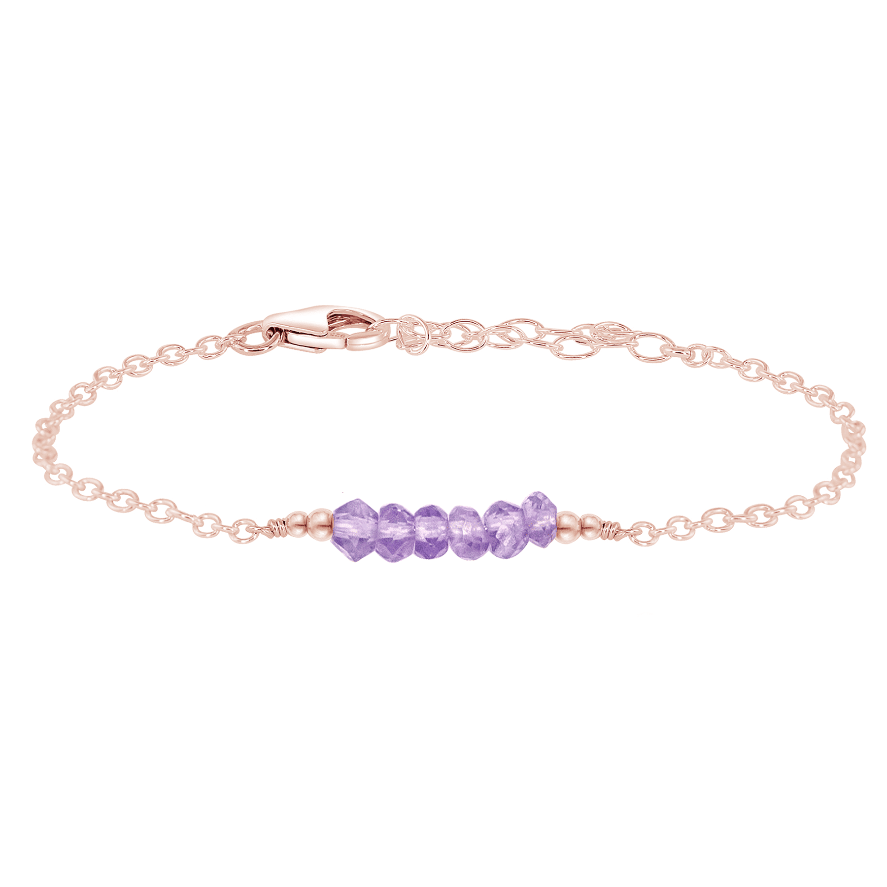 Sparkling Lavender Amethyst Gemstone Faceted Bead Bar Bracelet - Sparkling Lavender Amethyst Gemstone Faceted Bead Bar Bracelet - 14k Rose Gold Fill - Luna Tide Handmade Crystal Jewellery