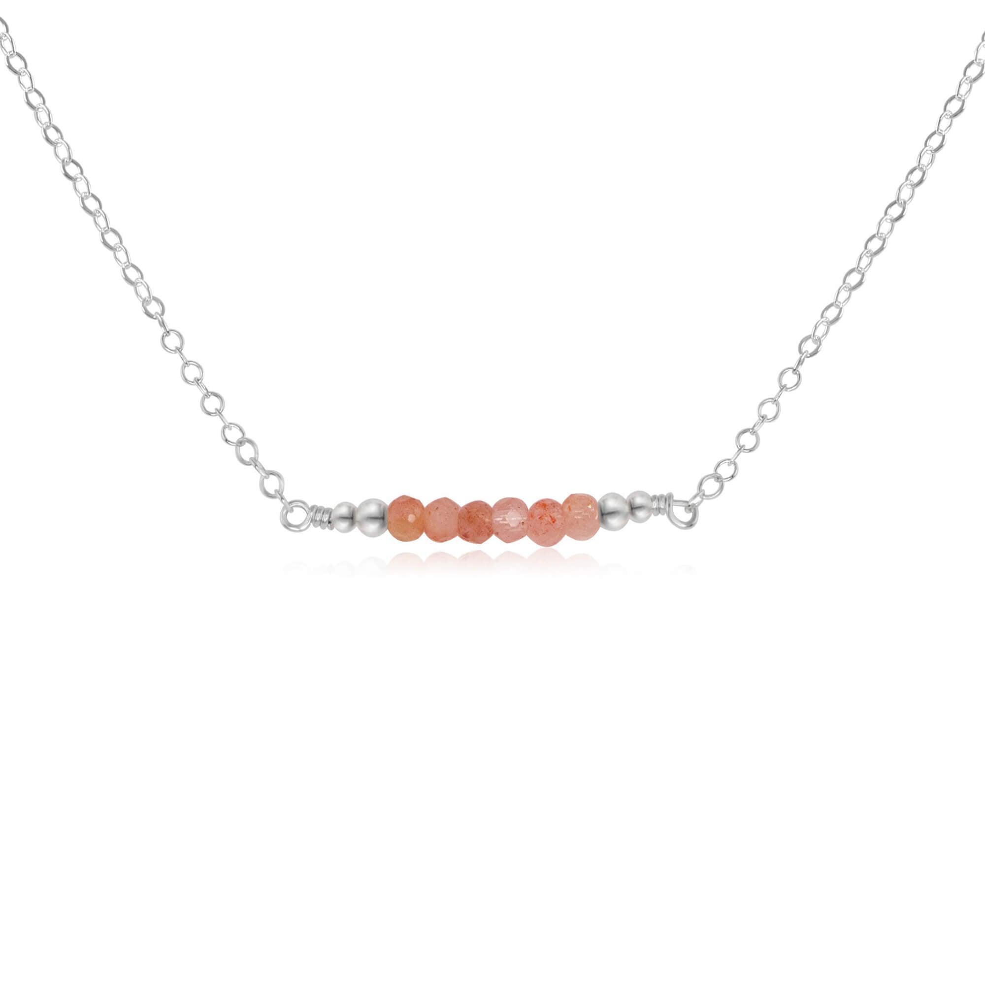 Sparkling Orange Sunstone Faceted Bead Bar Necklace - Sparkling Orange Sunstone Faceted Bead Bar Necklace - Sterling Silver - Luna Tide Handmade Crystal Jewellery