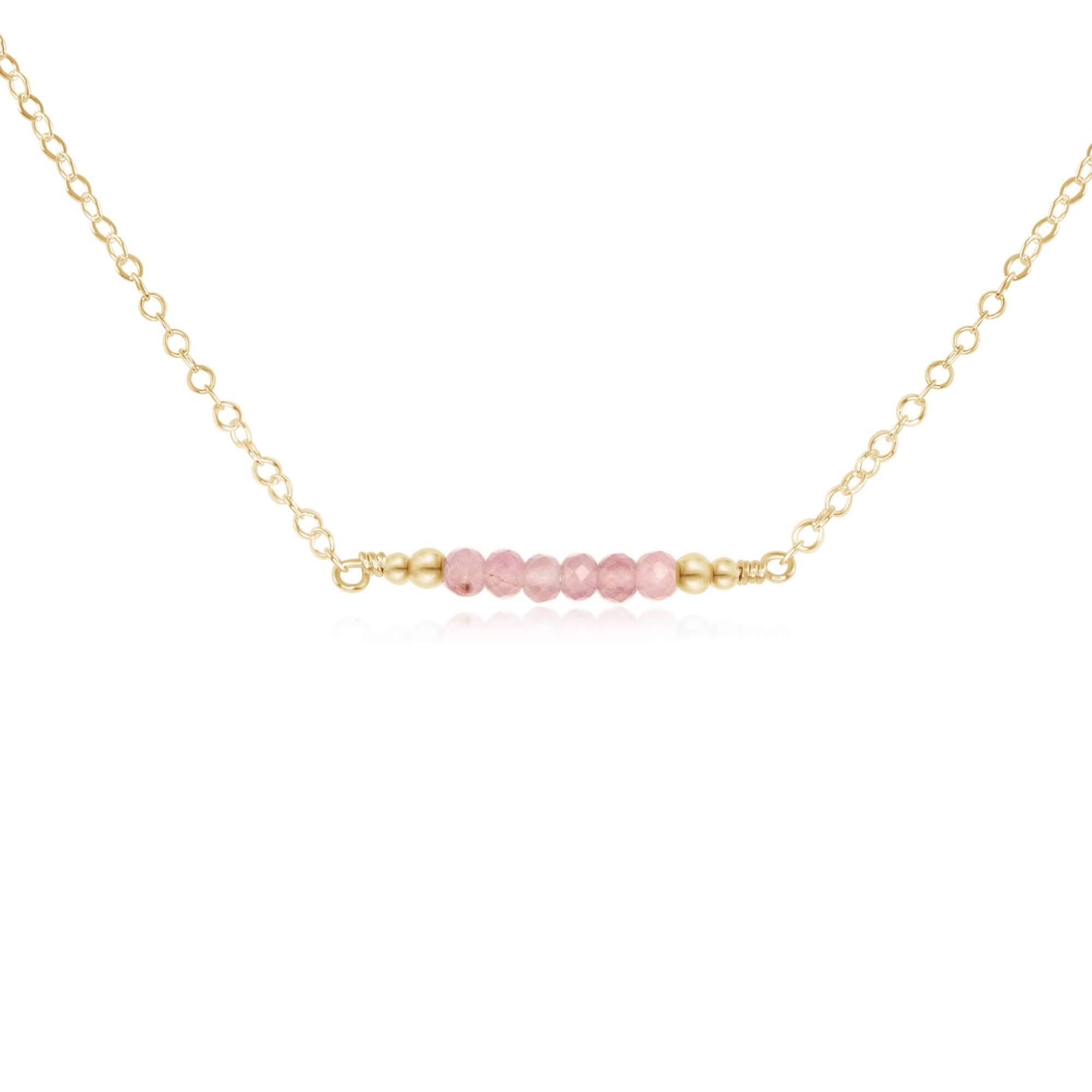 Sparkling Pink Rose Quartz Faceted Bead Bar Necklace - Sparkling Pink Rose Quartz Faceted Bead Bar Necklace - 14k Gold Fill - Luna Tide Handmade Crystal Jewellery