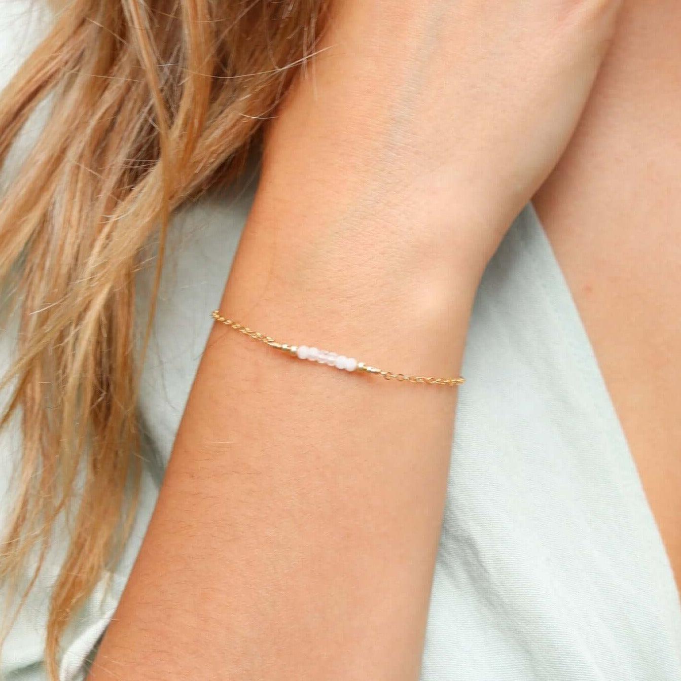 Sparkling Rainbow Moonstone Gemstone Faceted Bead Bar Bracelet - Sparkling Rainbow Moonstone Gemstone Faceted Bead Bar Bracelet - 14k Gold Fill - Luna Tide Handmade Crystal Jewellery